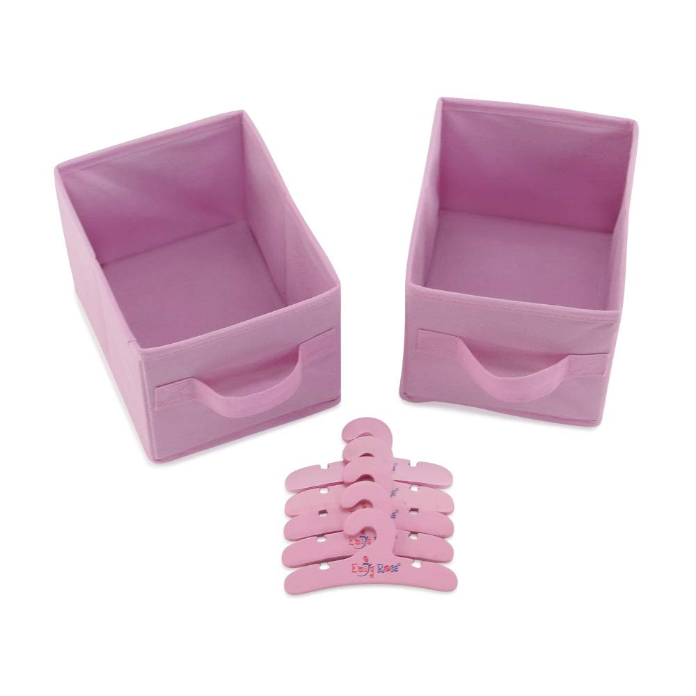 Emily Rose 14-Inch Doll Open Wardrobe with Hangers & Bins | Wooden Organizer for Wellie Wishers & 14-Inch Dolls
