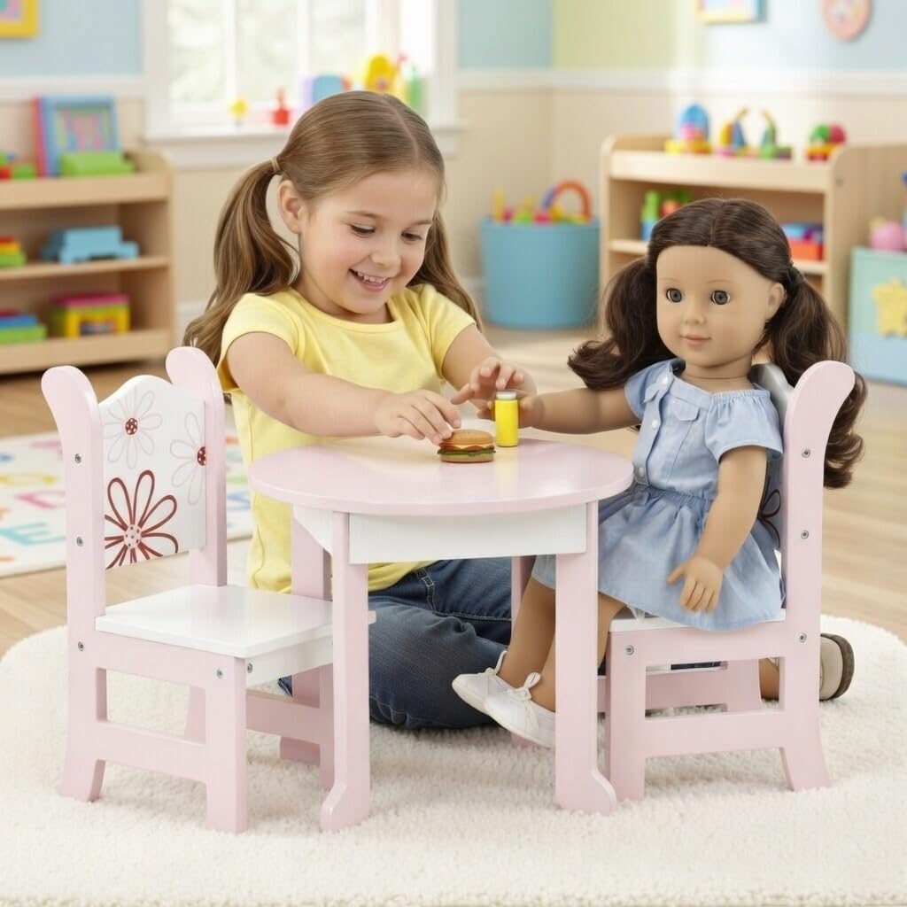Emily Rose 18-Inch Doll Furniture: Floral Dining Table & 2 Chairs | American Girl Compatible