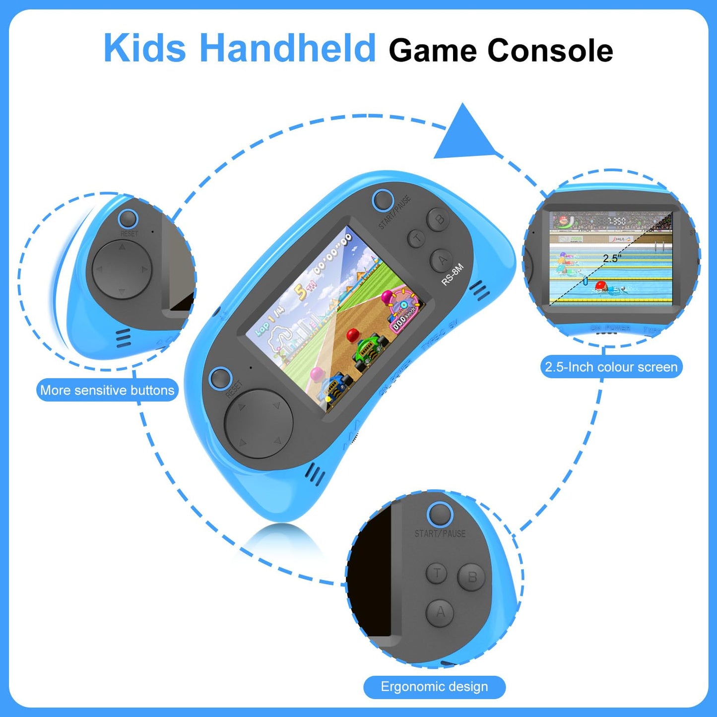 E-MODS GAMING Handheld 16-Bit Retro Console – 220 HD Games, 2.5-Inch IPS, Portable Travel Gift