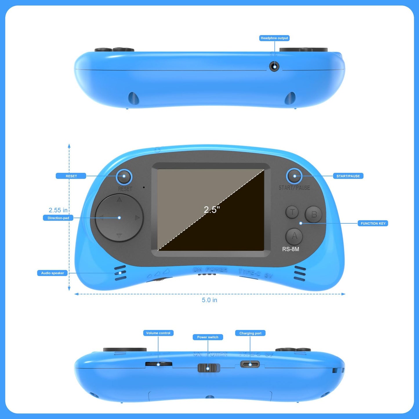 E-MODS GAMING Handheld 16-Bit Retro Console – 220 HD Games, 2.5-Inch IPS, Portable Travel Gift