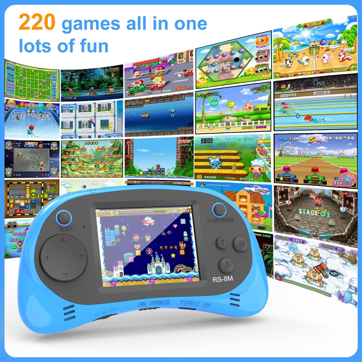 E-MODS GAMING Handheld 16-Bit Retro Console – 220 HD Games, 2.5-Inch IPS, Portable Travel Gift