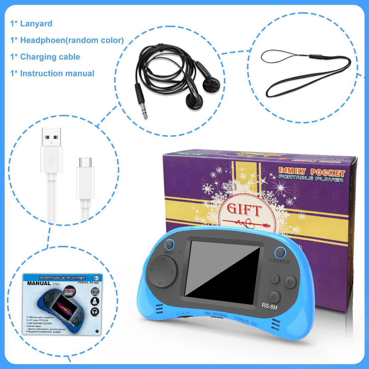 E-MODS GAMING Handheld 16-Bit Retro Console – 220 HD Games, 2.5-Inch IPS, Portable Travel Gift