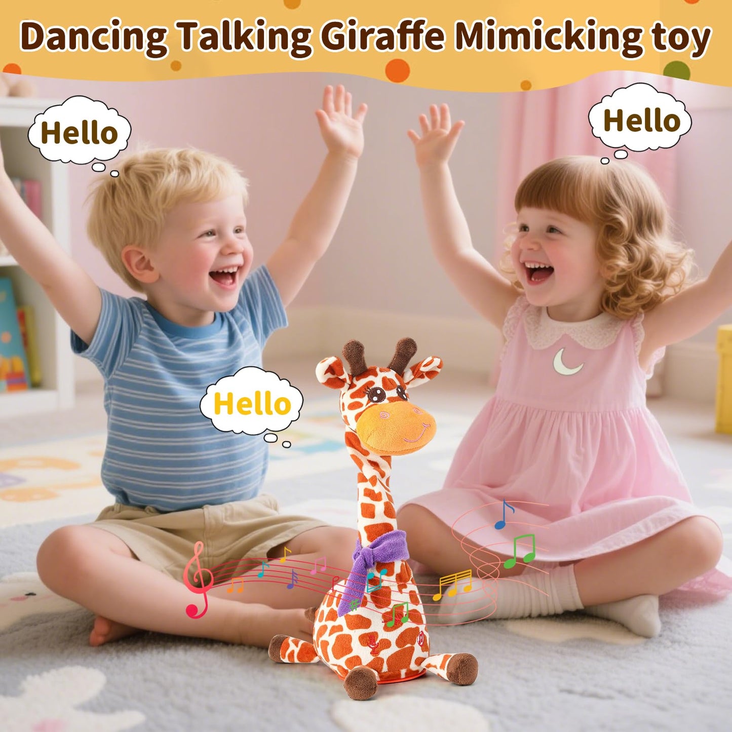 Emoin Dancing Talking Giraffe Toy for Baby & Toddler – 15s Recording, Adjustable Volume, 10 Songs