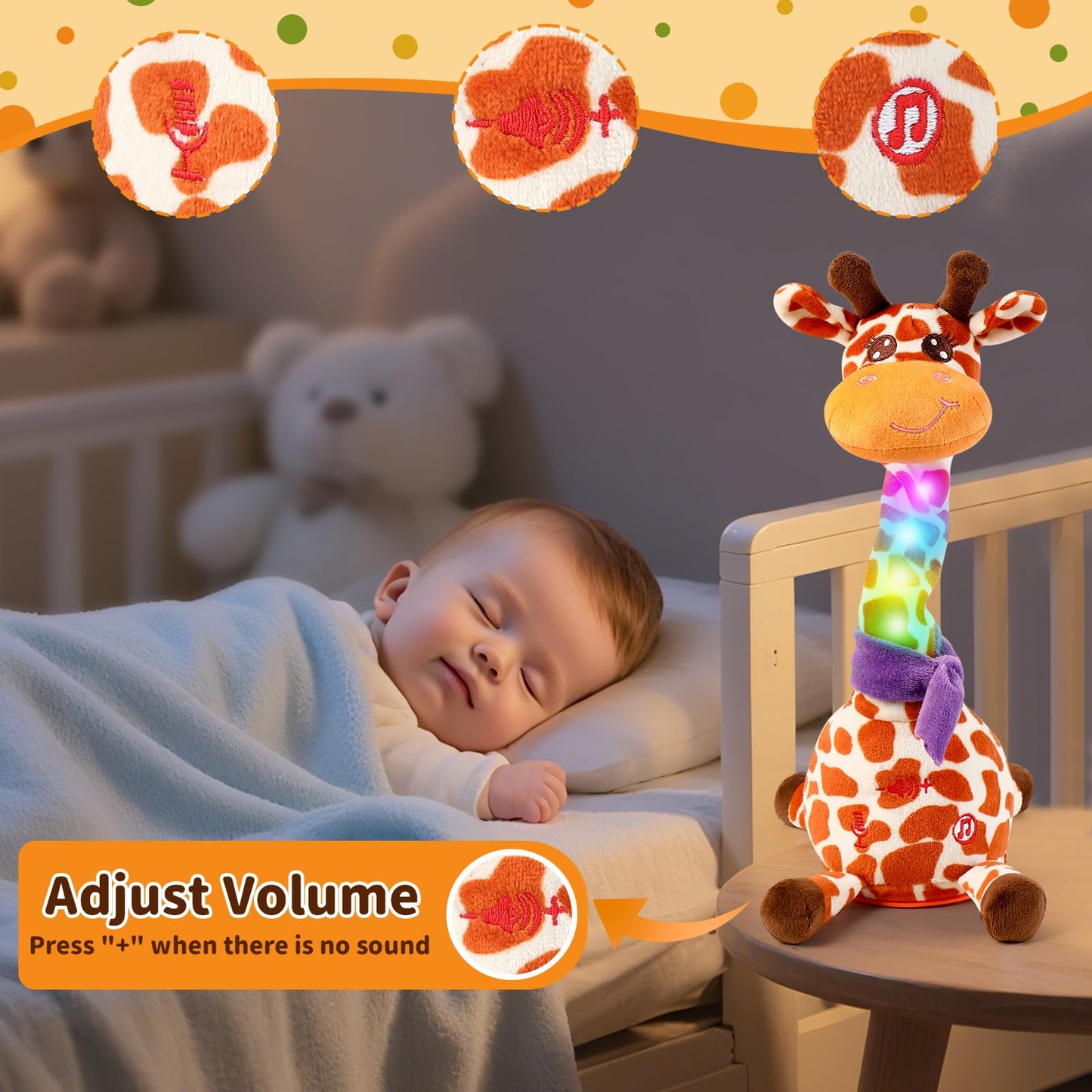 Emoin Dancing Talking Giraffe Toy for Baby & Toddler – 15s Recording, Adjustable Volume, 10 Songs