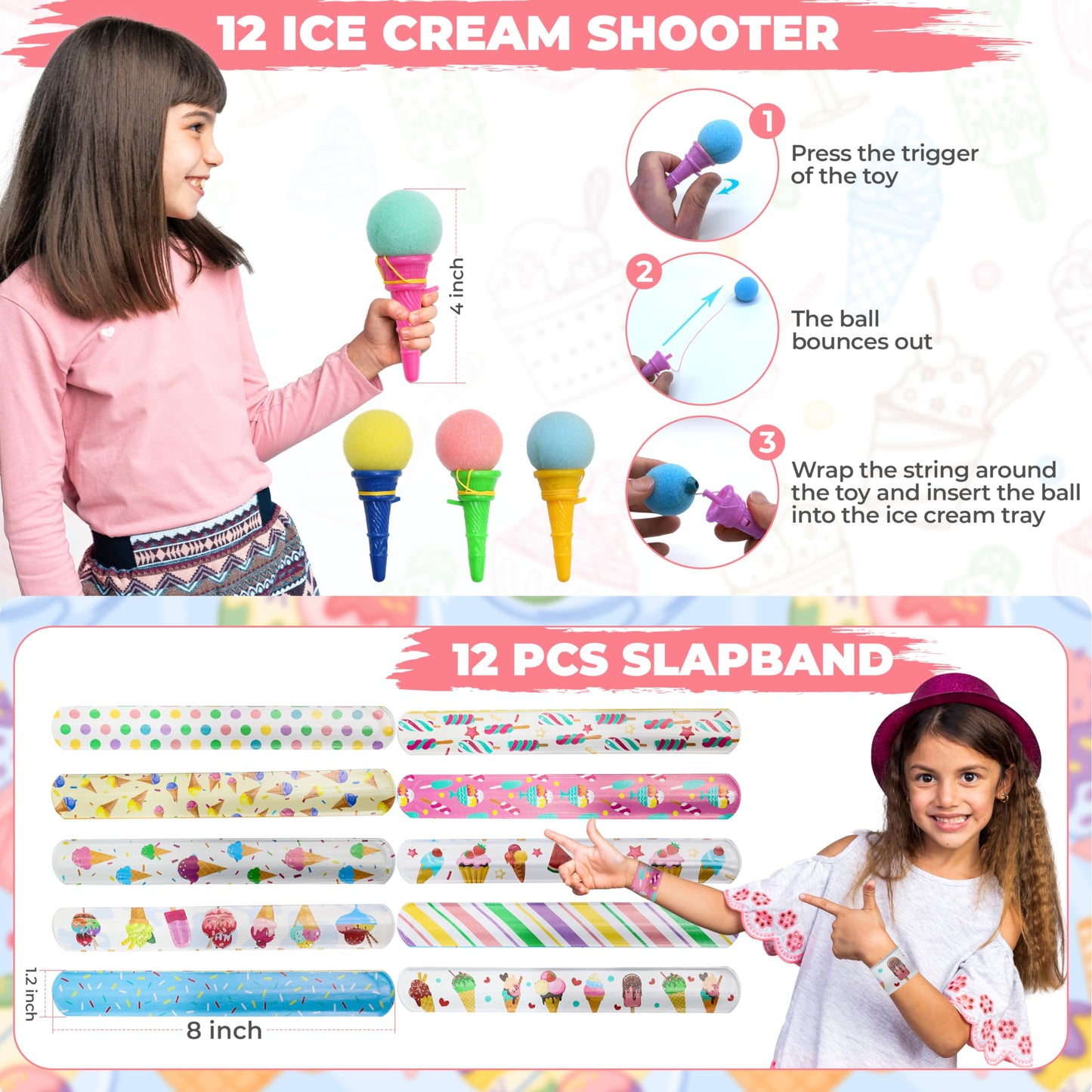 Empire Party Supply Ice Cream Party Favors — 72 Pc Set with Slap Bracelets & More