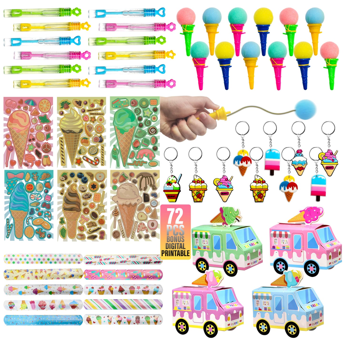 Empire Party Supply Ice Cream Party Favors — 72 Pc Set with Slap Bracelets & More
