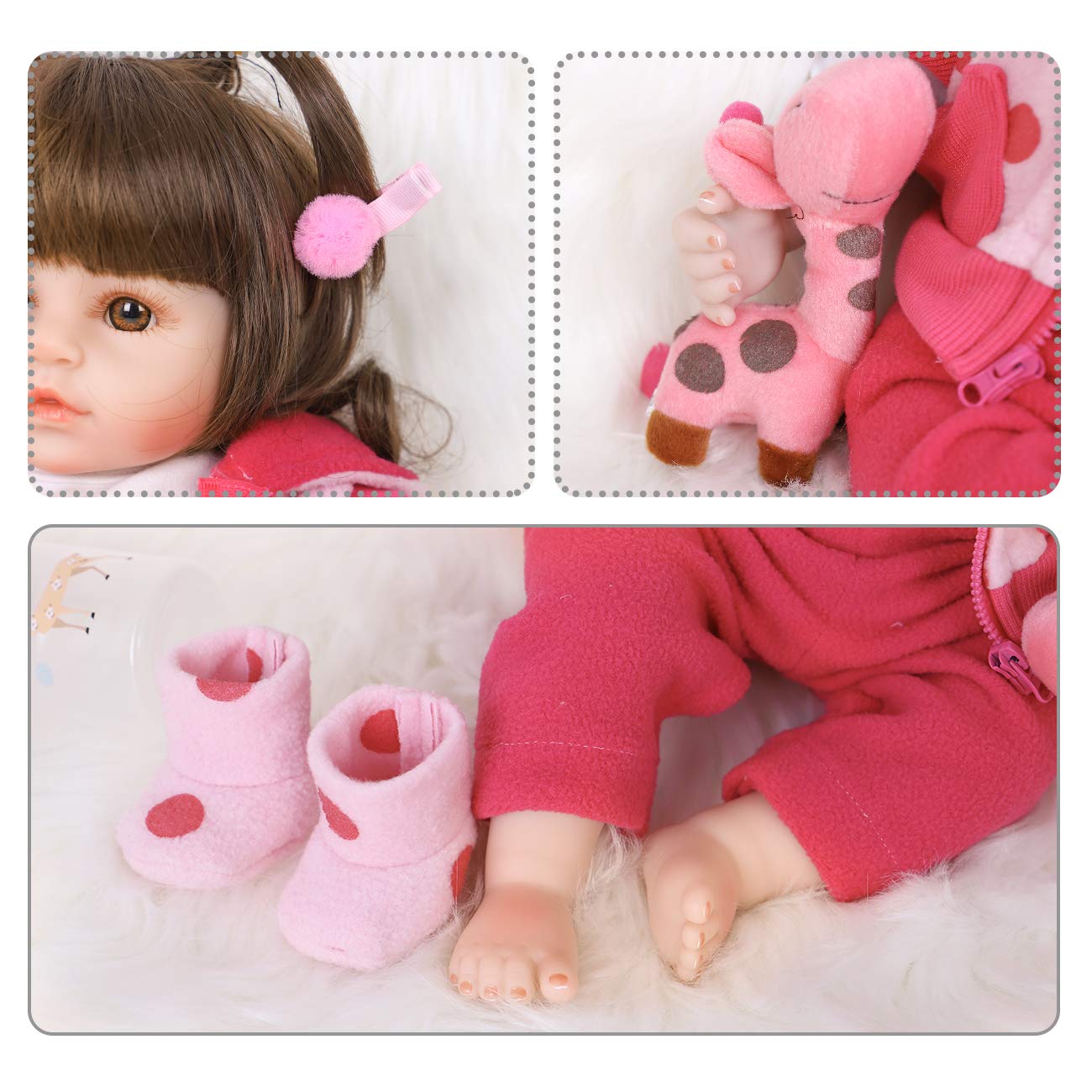 ENADOLL Reborn Baby Doll - Realistic Silicone Vinyl Polka Dot Giraffe, 16-Inch Weighted Gift Set
