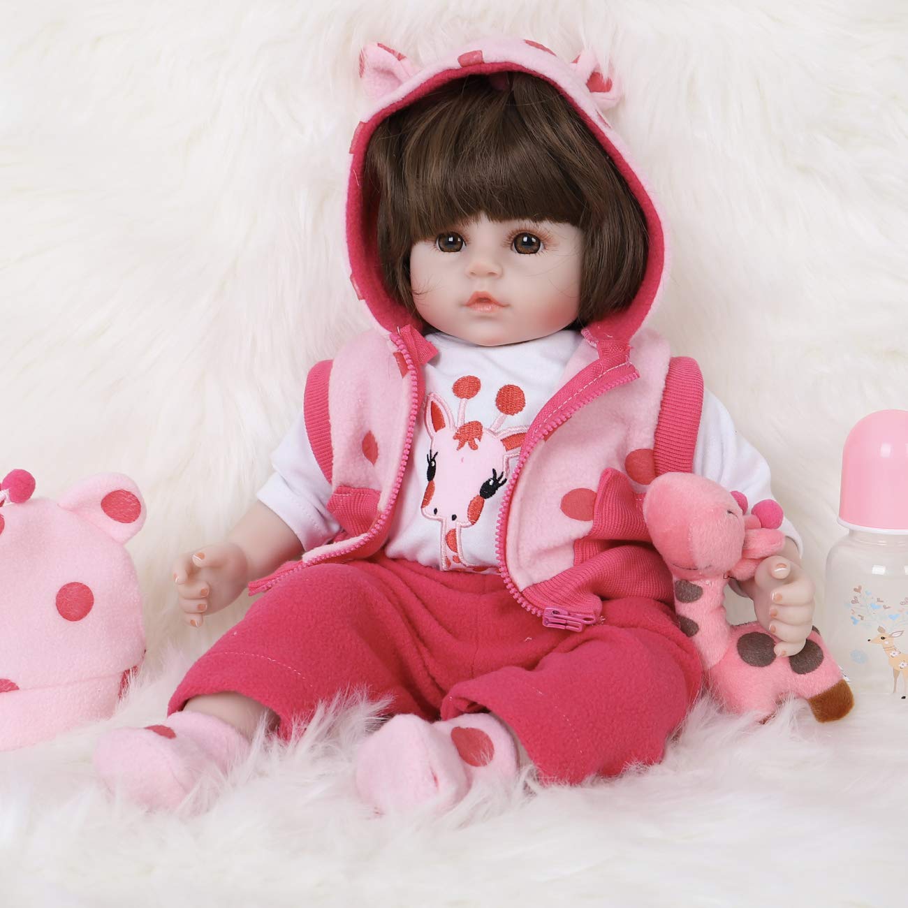 ENADOLL Reborn Baby Doll - Realistic Silicone Vinyl Polka Dot Giraffe, 16-Inch Weighted Gift Set