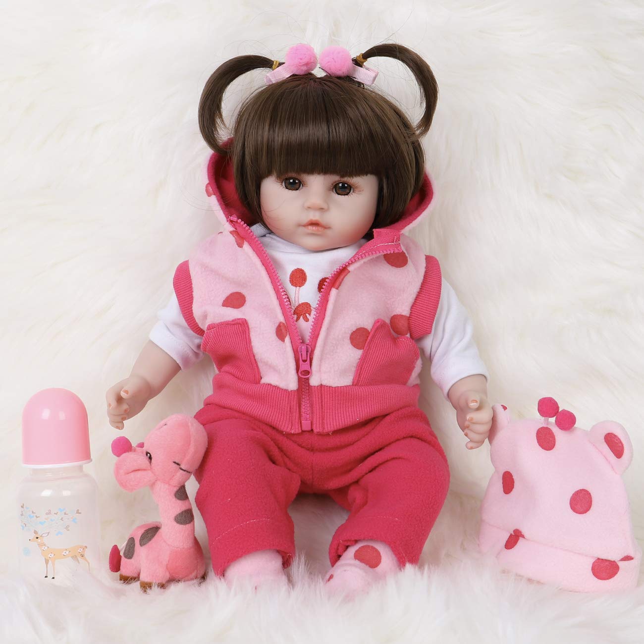 ENADOLL Reborn Baby Doll - Realistic Silicone Vinyl Polka Dot Giraffe, 16-Inch Weighted Gift Set