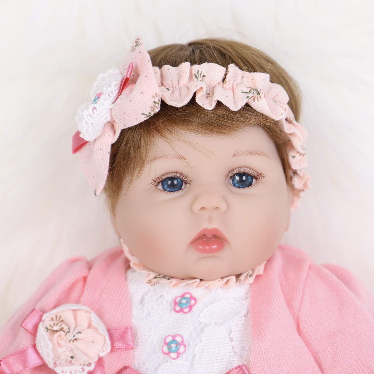 ENADOLL Reborn Baby Doll – 16 Inch Realistic Silicone Vinyl Doll with Pink Hairband Gift Set