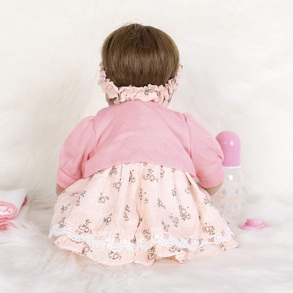 ENADOLL Reborn Baby Doll – 16 Inch Realistic Silicone Vinyl Doll with Pink Hairband Gift Set