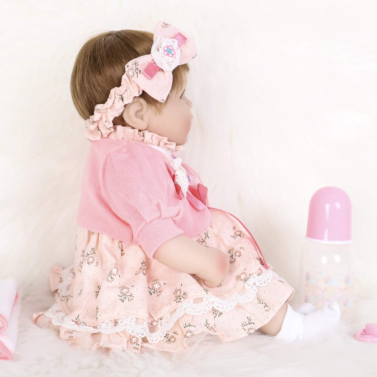 ENADOLL Reborn Baby Doll – 16 Inch Realistic Silicone Vinyl Doll with Pink Hairband Gift Set