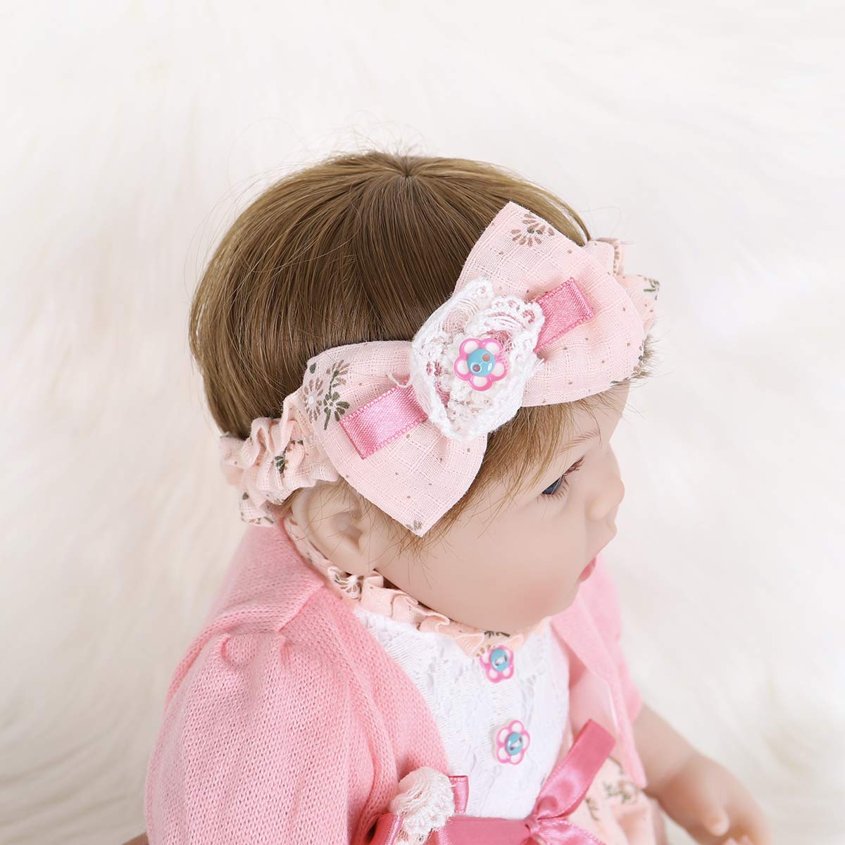 ENADOLL Reborn Baby Doll – 16 Inch Realistic Silicone Vinyl Doll with Pink Hairband Gift Set