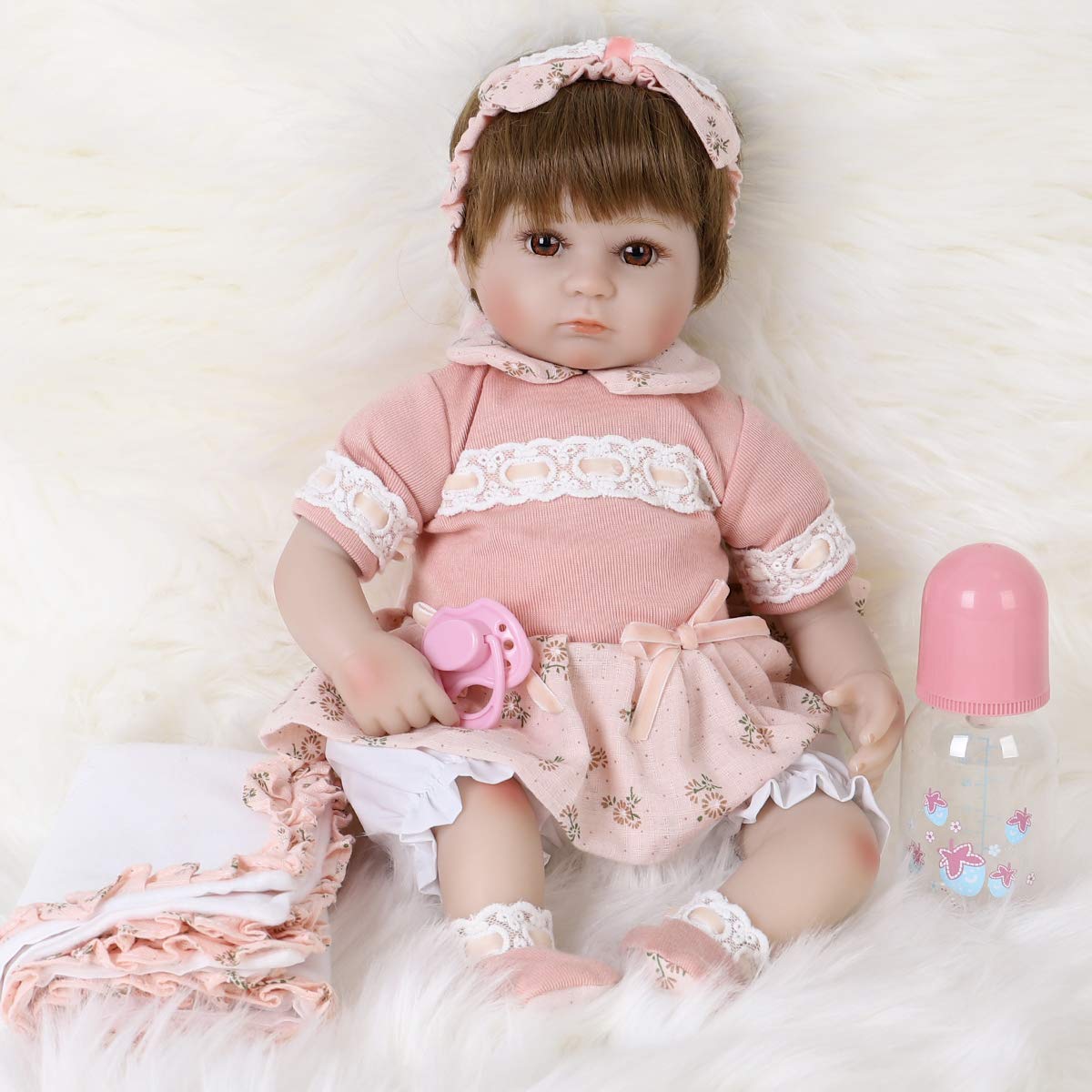 ENADOLL Reborn Baby Doll – 16" Realistic Silicone Vinyl with Weighted Body + Headband Gift Set for Ages 3+