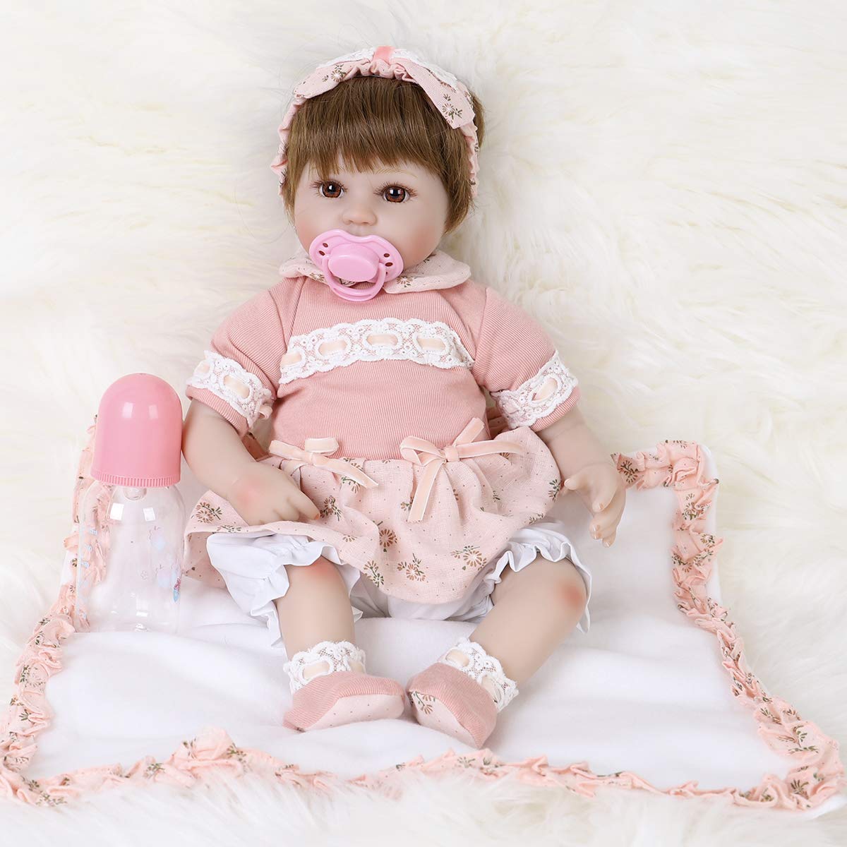 ENADOLL Reborn Baby Doll – 16" Realistic Silicone Vinyl with Weighted Body + Headband Gift Set for Ages 3+