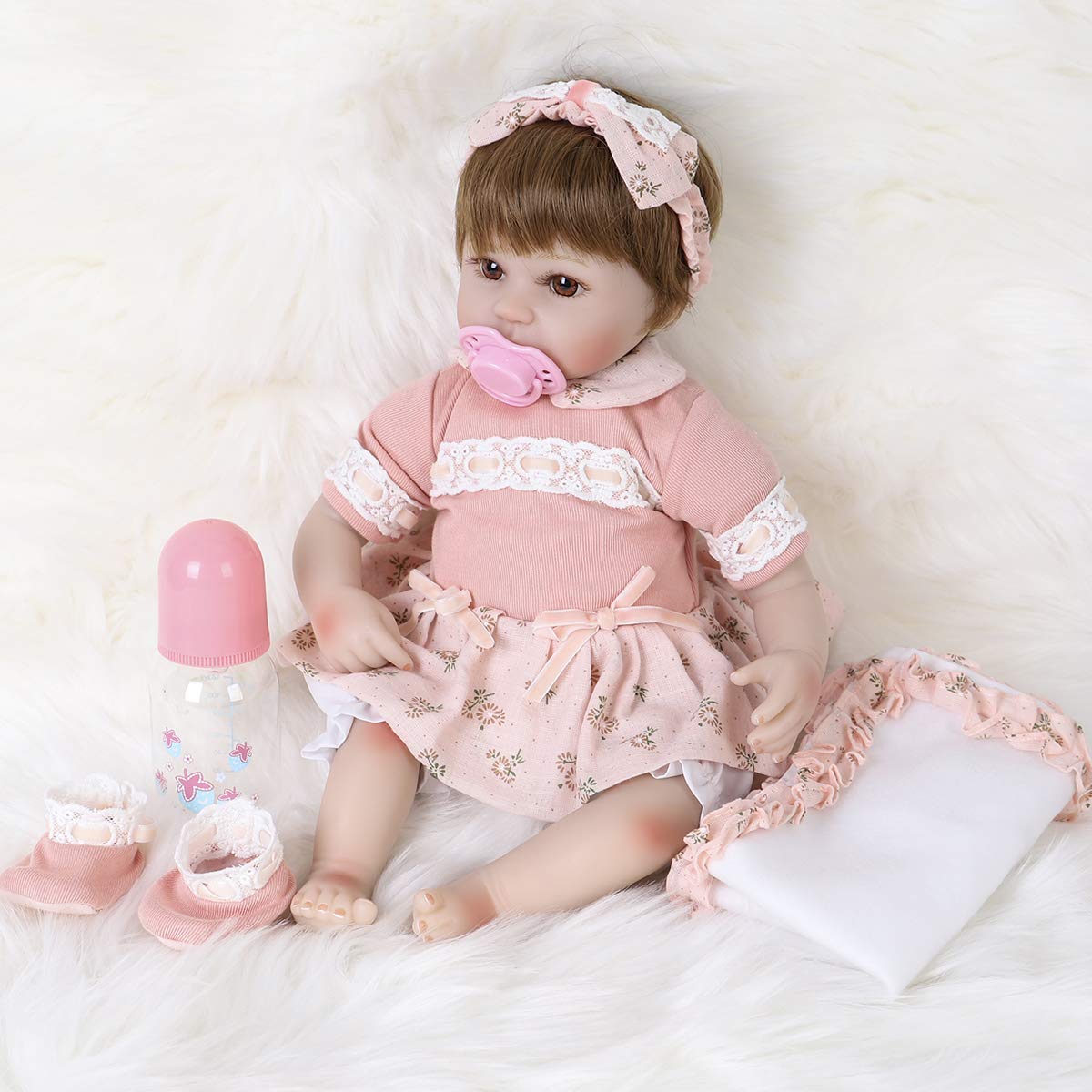 ENADOLL Reborn Baby Doll – 16" Realistic Silicone Vinyl with Weighted Body + Headband Gift Set for Ages 3+
