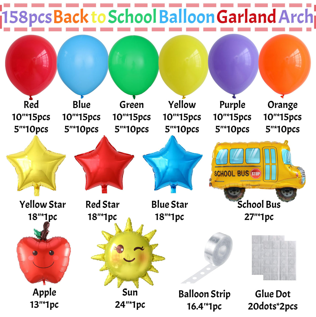 Enanal Back to School Rainbow Balloon Garland Arch Kit – 159pcs Party Decor