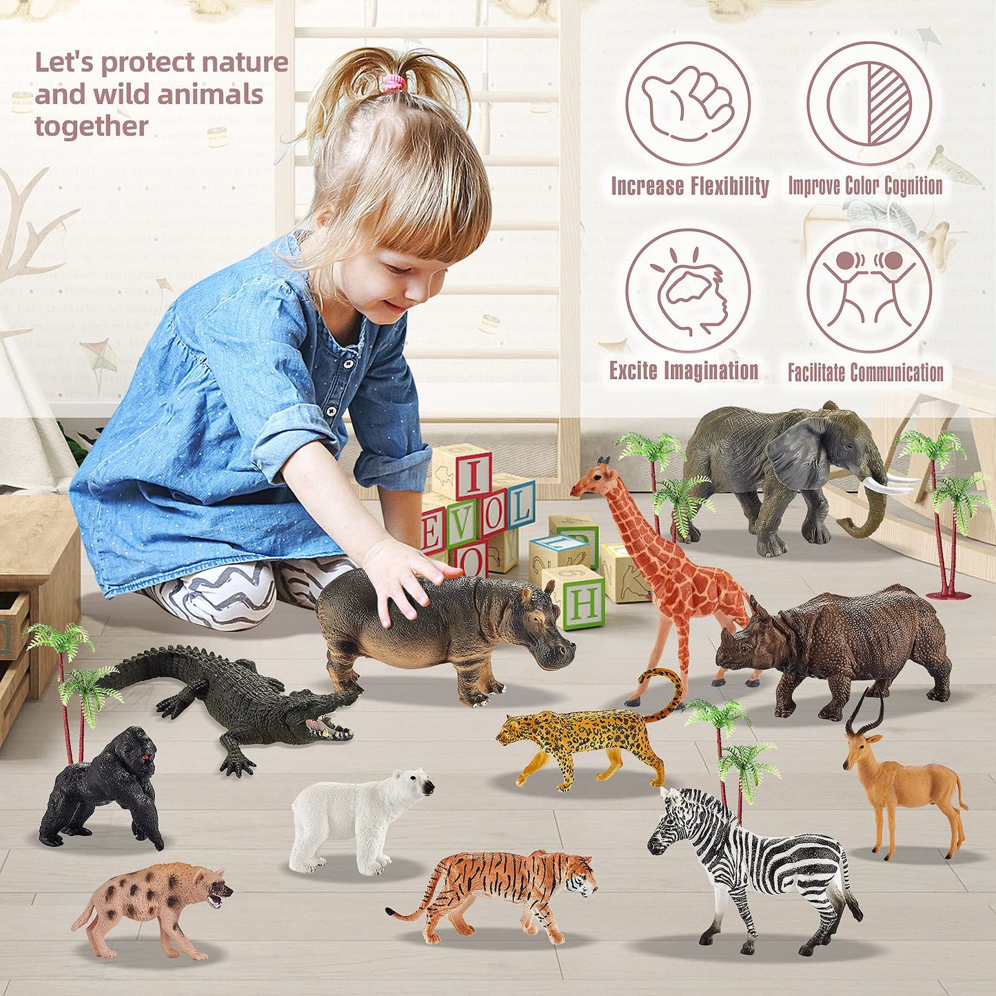 EnAuRoL 31 Pcs Safari Animals Figures Set for Kids 3+ | Realistic Jungle Playset