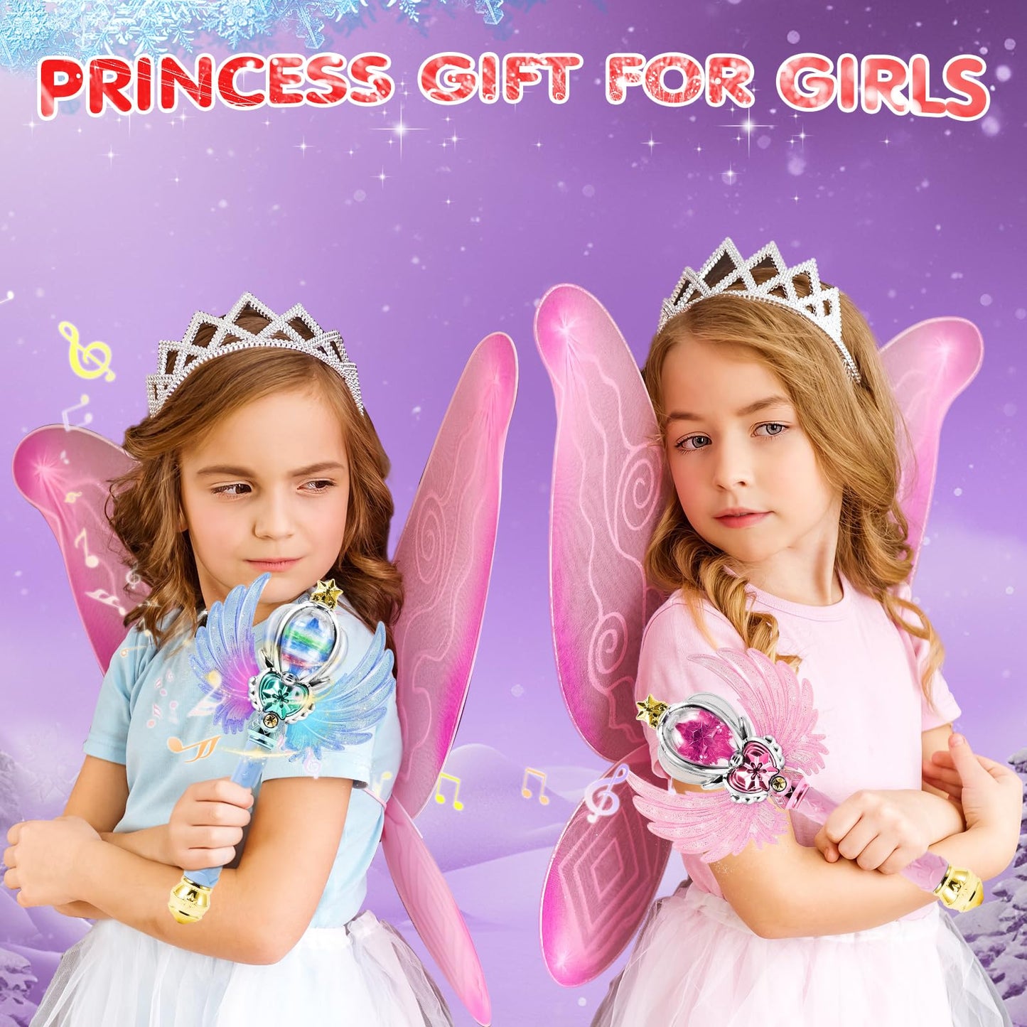 EnchantZone Light Up Snowflake Wand – Pink Princess Toy with Spinning LEDs & Music