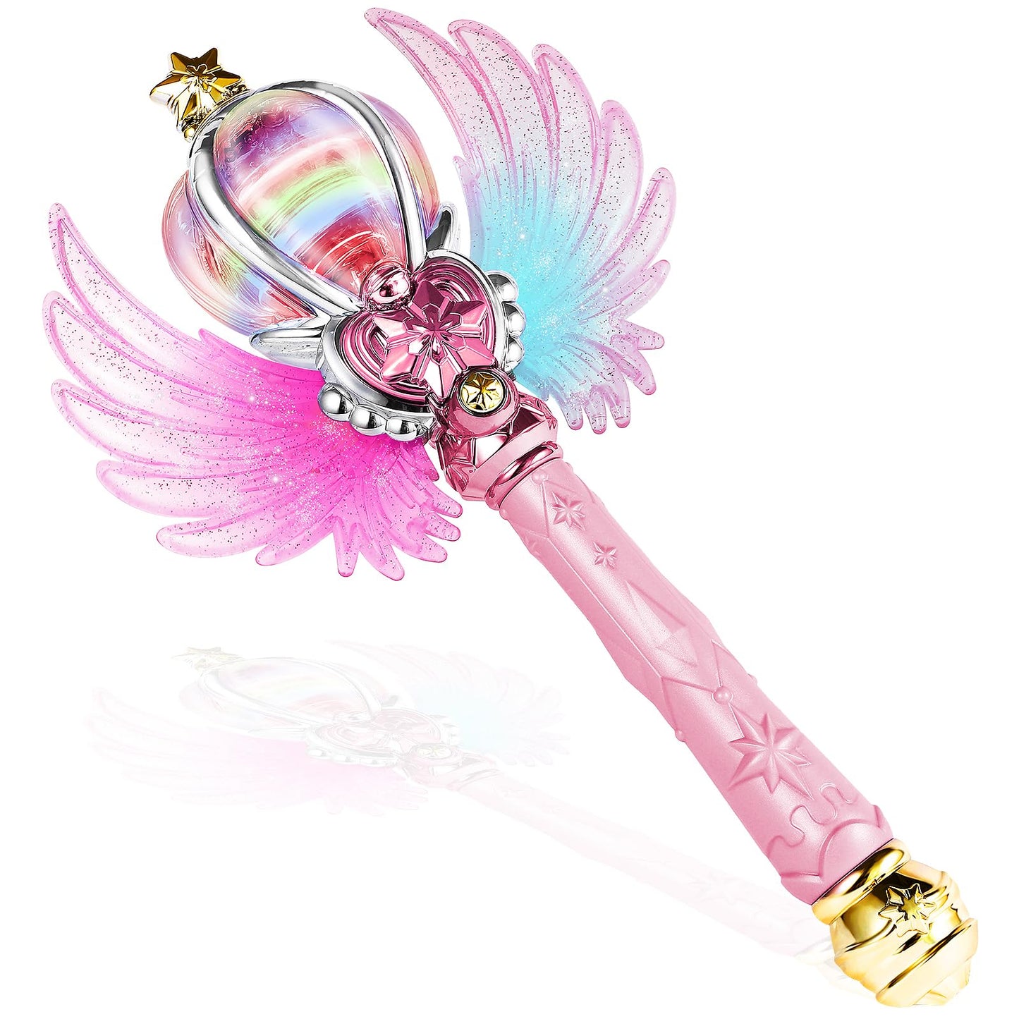 EnchantZone Light Up Snowflake Wand – Pink Princess Toy with Spinning LEDs & Music