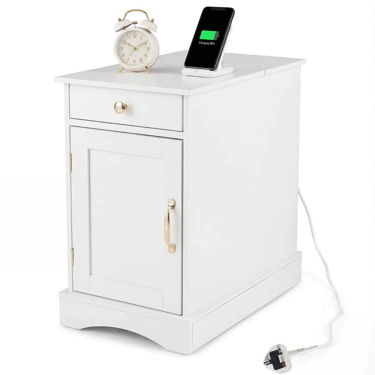 End Table Narrow Nightstand Bedside Table with Charging Station-Black