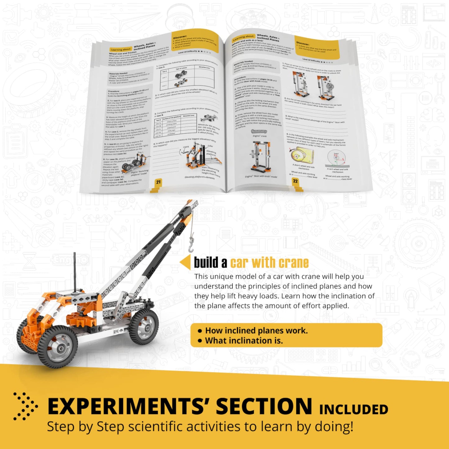Engino STEM Toys: Wheels, Axles & Inclined Planes — 14-Model Mechanics Kit for Kids 9+