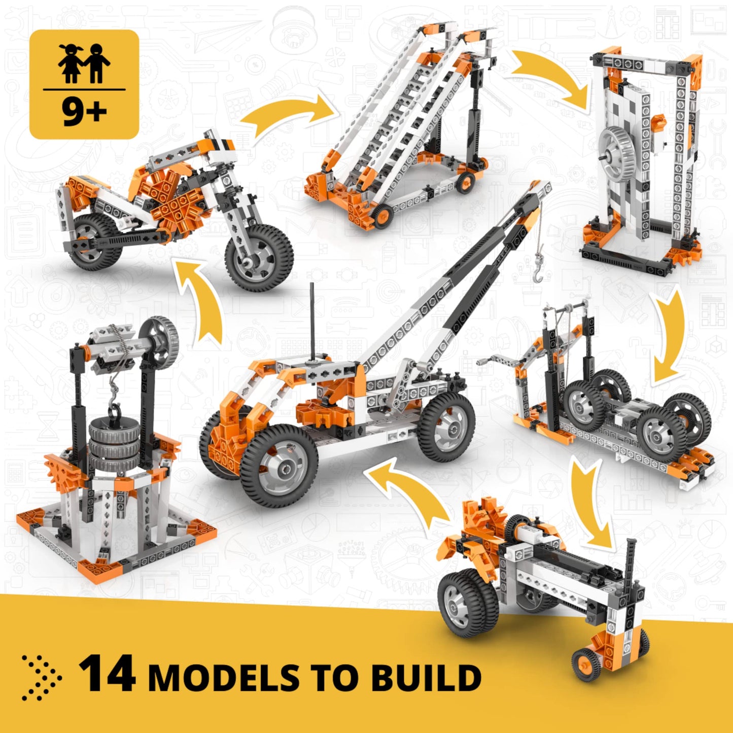 Engino STEM Toys: Wheels, Axles & Inclined Planes — 14-Model Mechanics Kit for Kids 9+