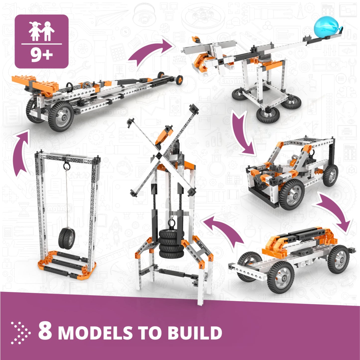 Engino STEM Kit: Newton's Laws & Energy — 8 Models for Kids 9+