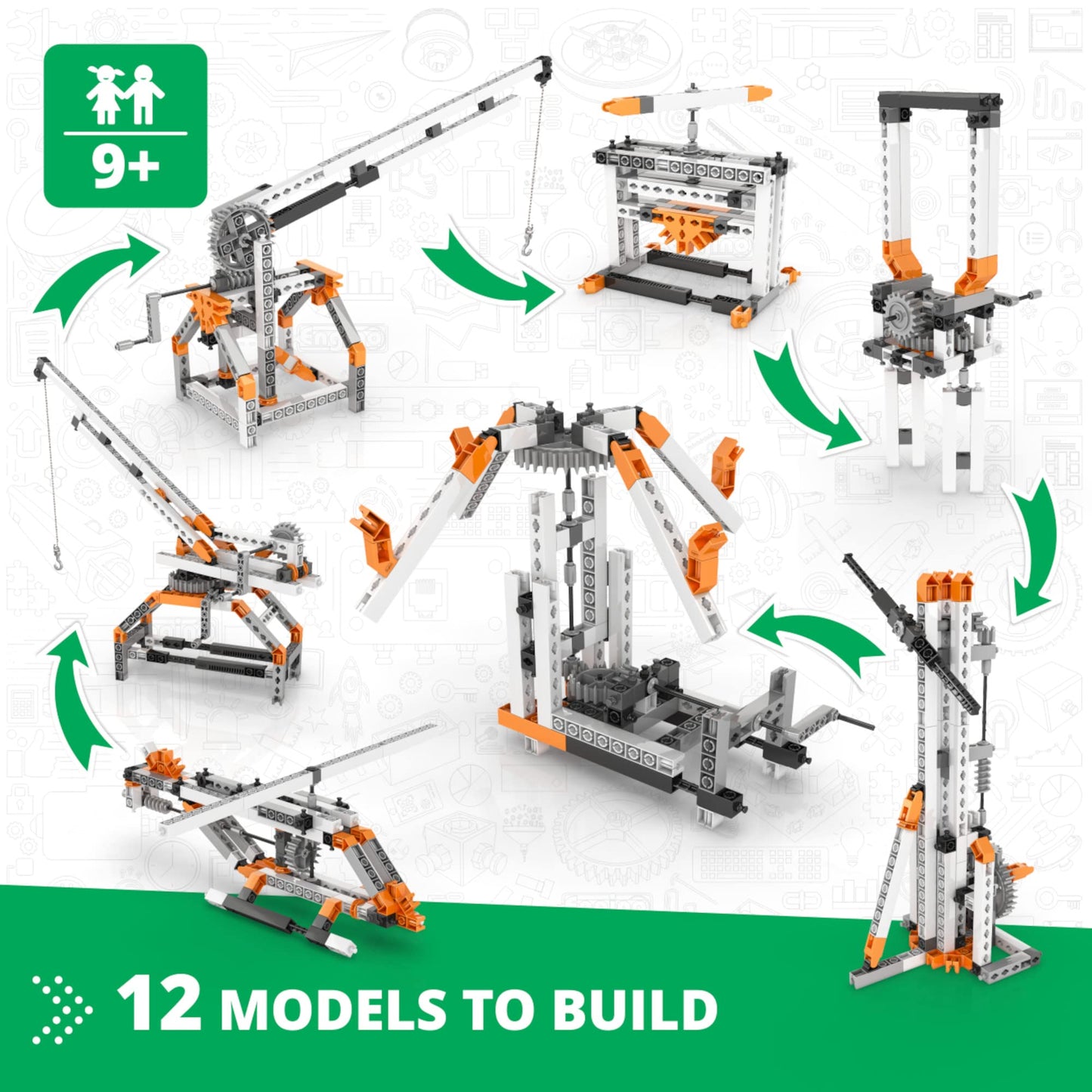 Engino STEM Toys: Gears & Worm Drives Building Kit for Kids 9+ | 12 Models