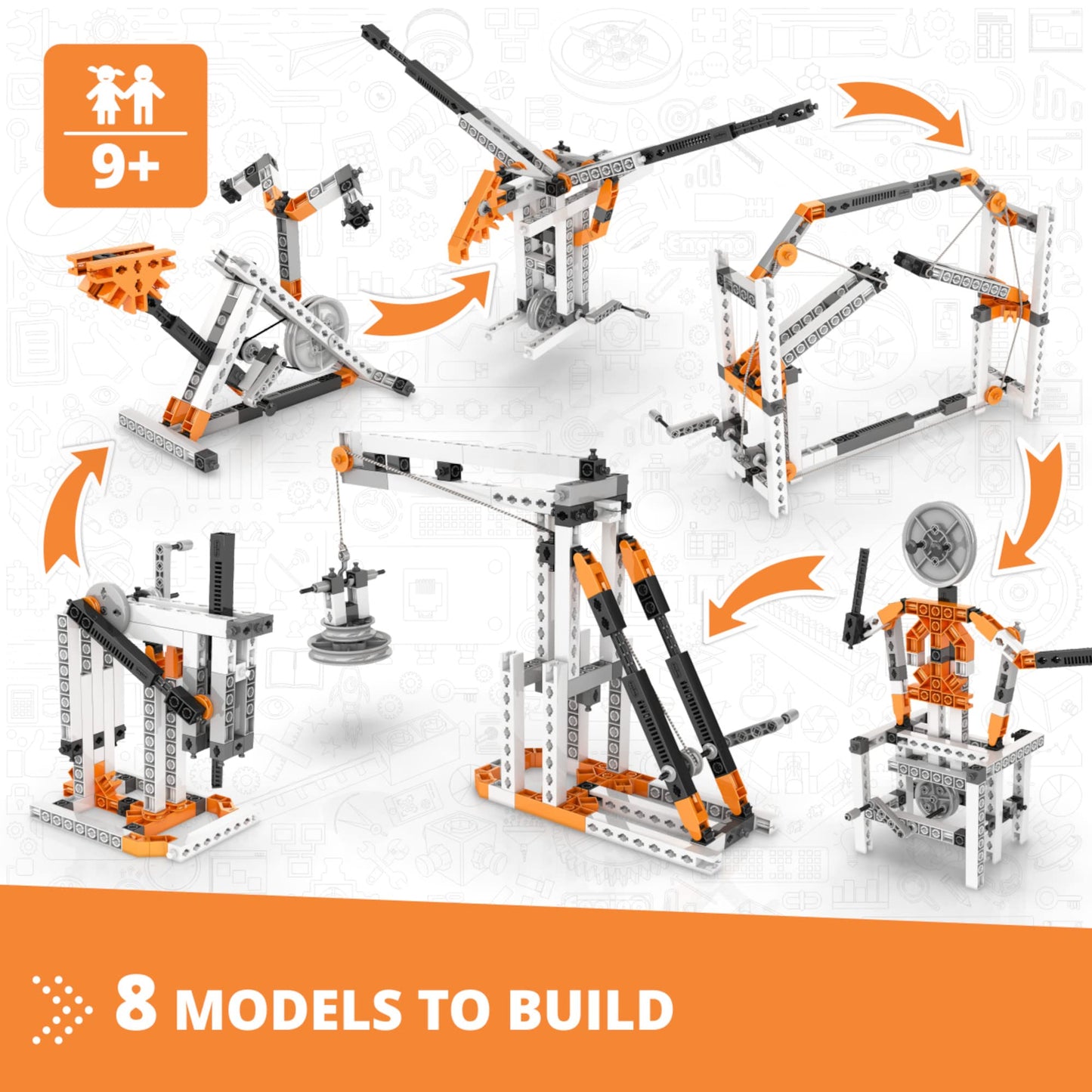 Engino STEM Toys: Mechanics Cams & Cranks Engineering Kit for Kids 9+ (8 Models)