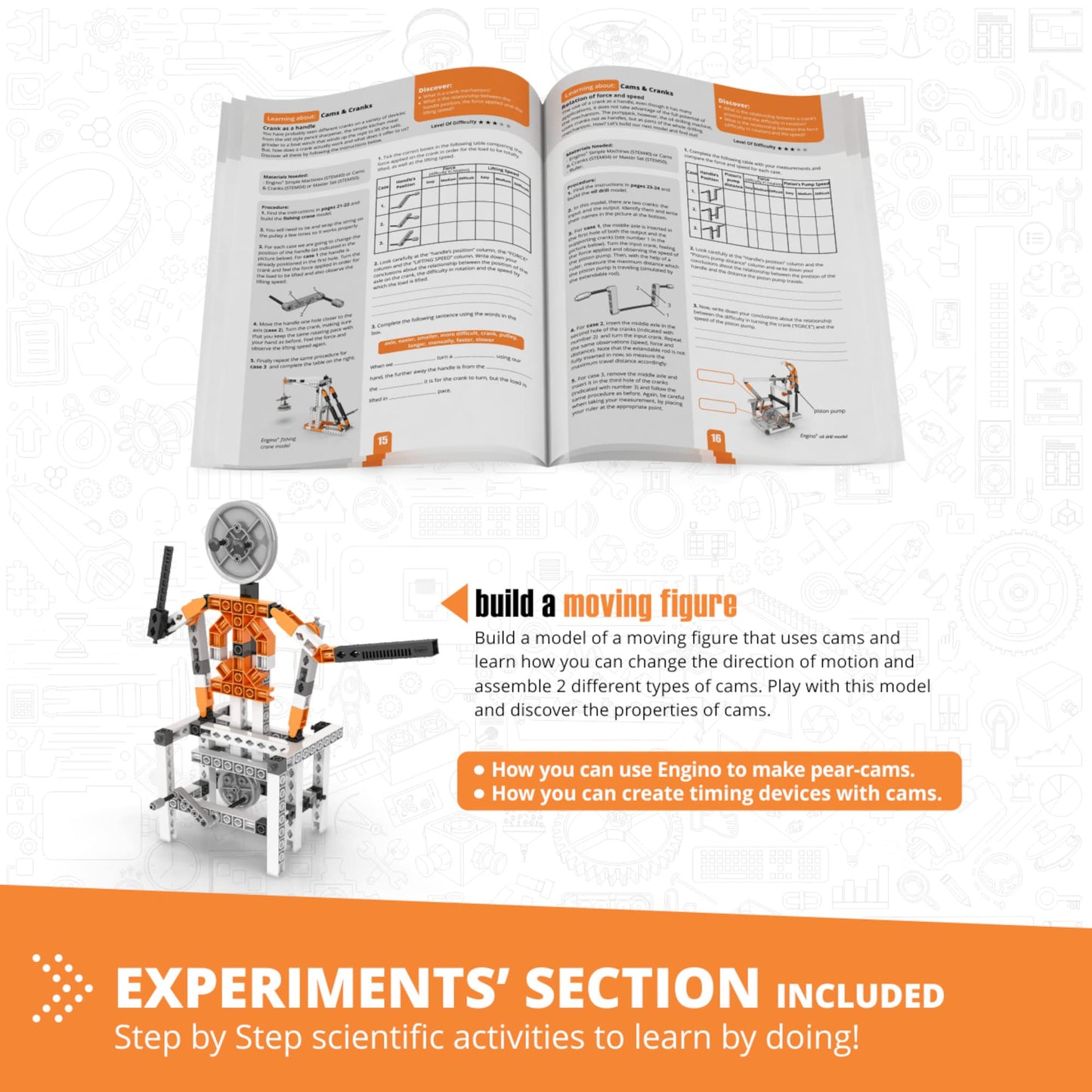 Engino STEM Toys: Mechanics Cams & Cranks Engineering Kit for Kids 9+ (8 Models)