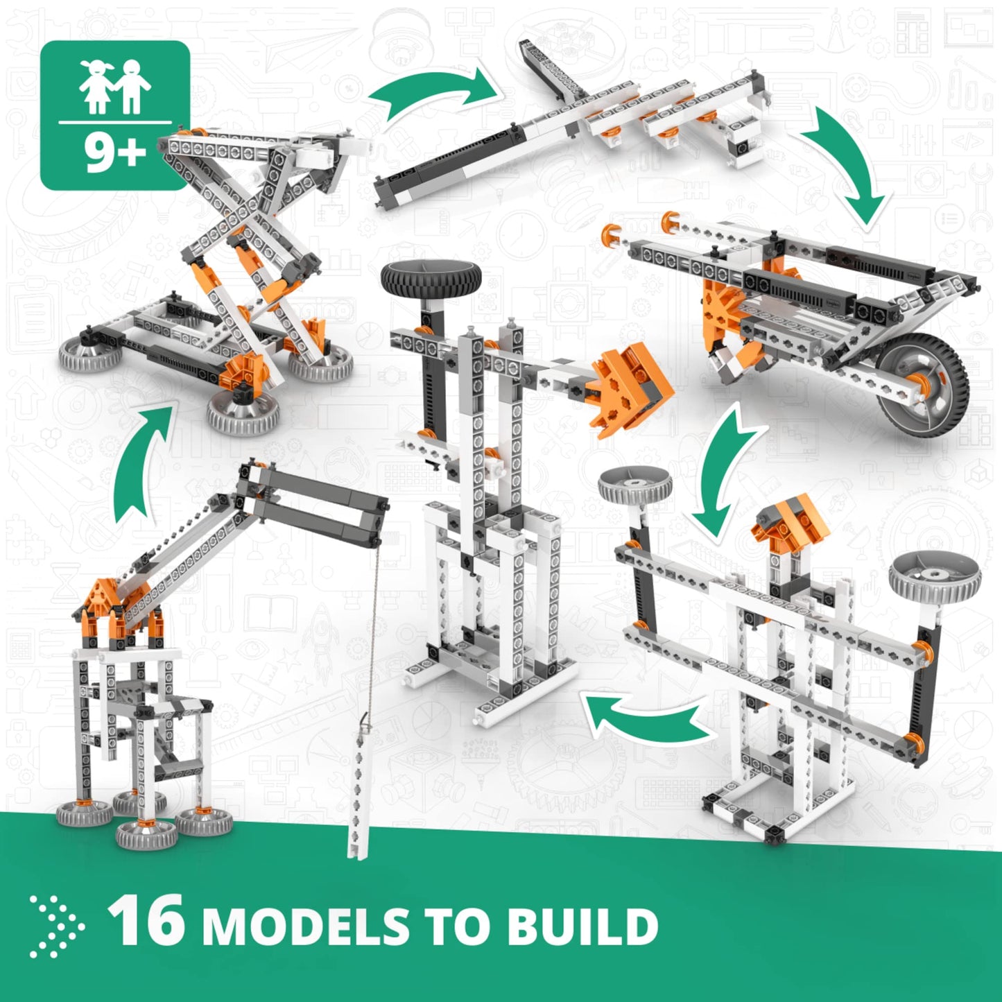 Engino Mechanics STEM Kit: Levers, Linkages & Structures (16 Models) for Kids 9+