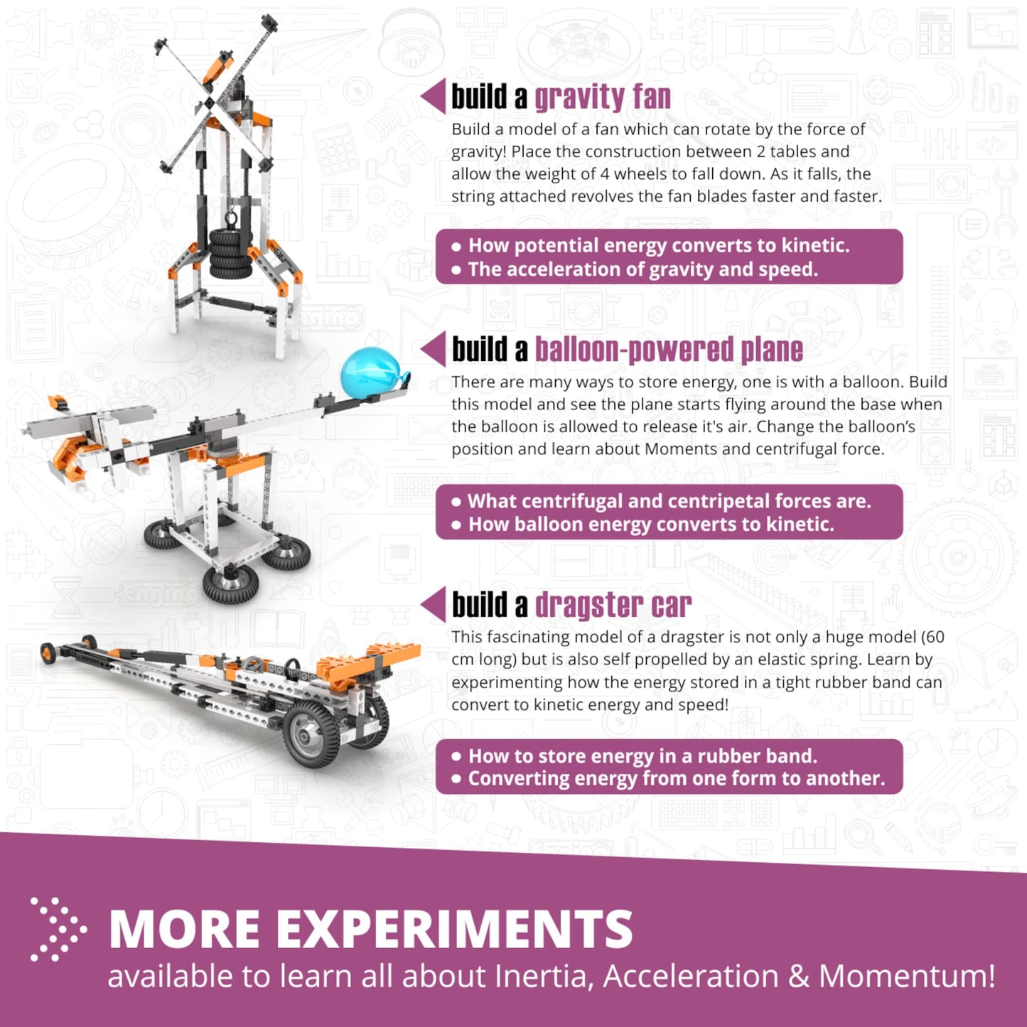 Engino STEM Kit: Newton's Laws & Energy — 8 Models for Kids 9+