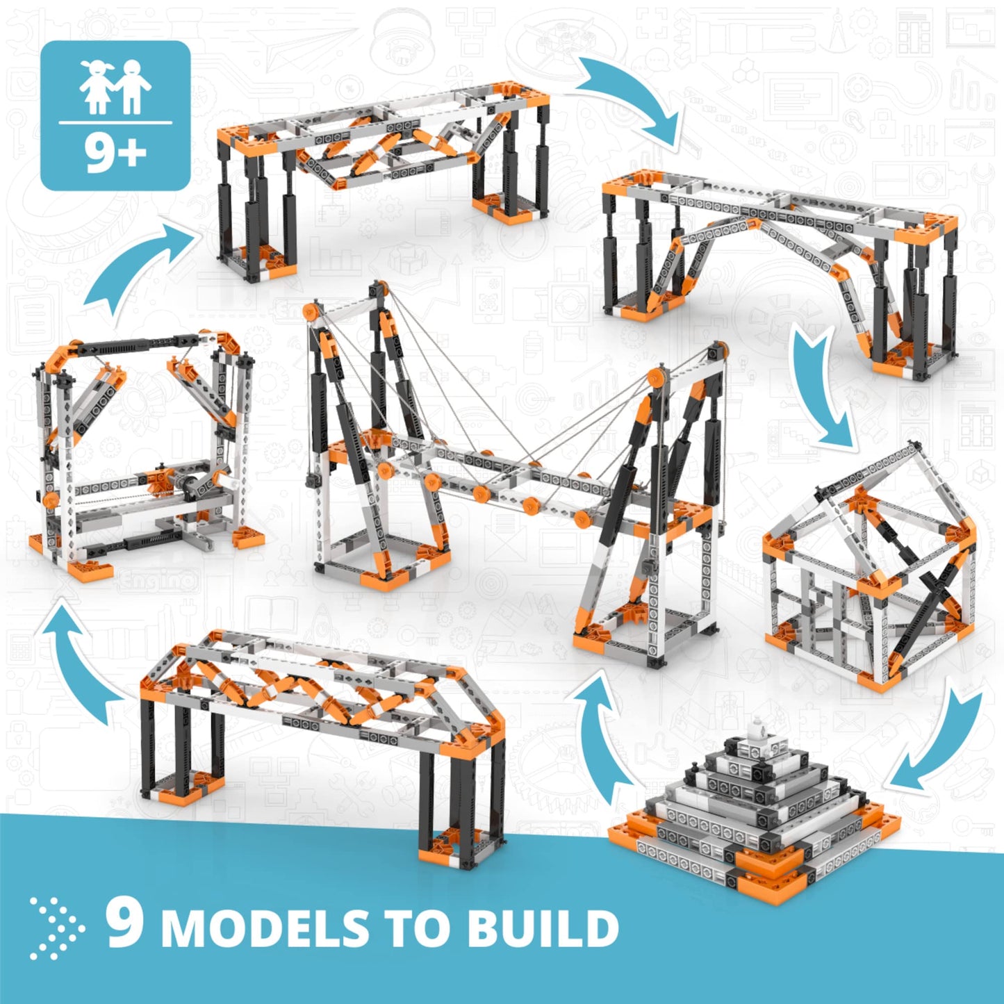 Engino STEM Toys - Structures & Bridges Building Kit for Kids 9+ (9 Models)