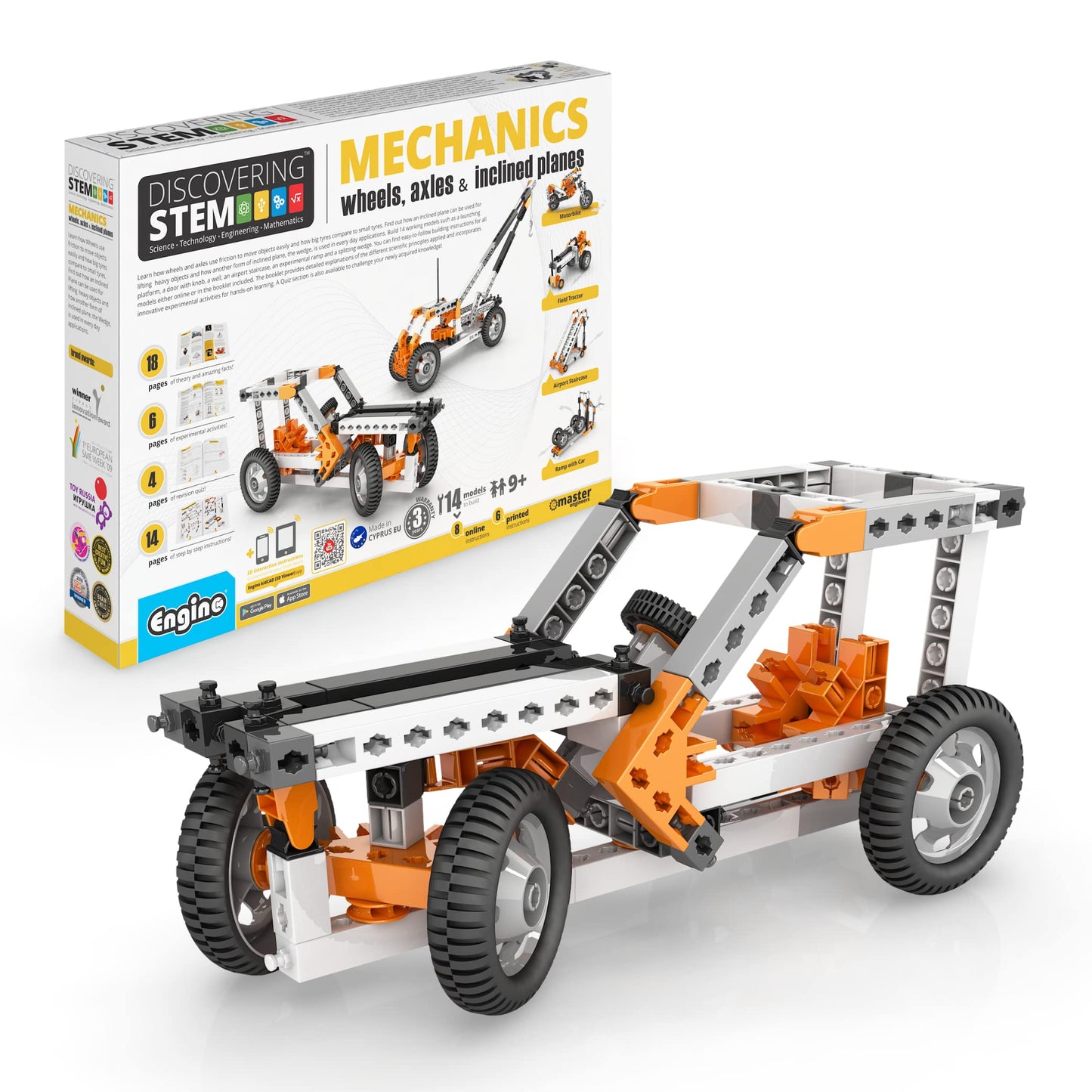 Engino STEM Toys: Wheels, Axles & Inclined Planes — 14-Model Mechanics Kit for Kids 9+