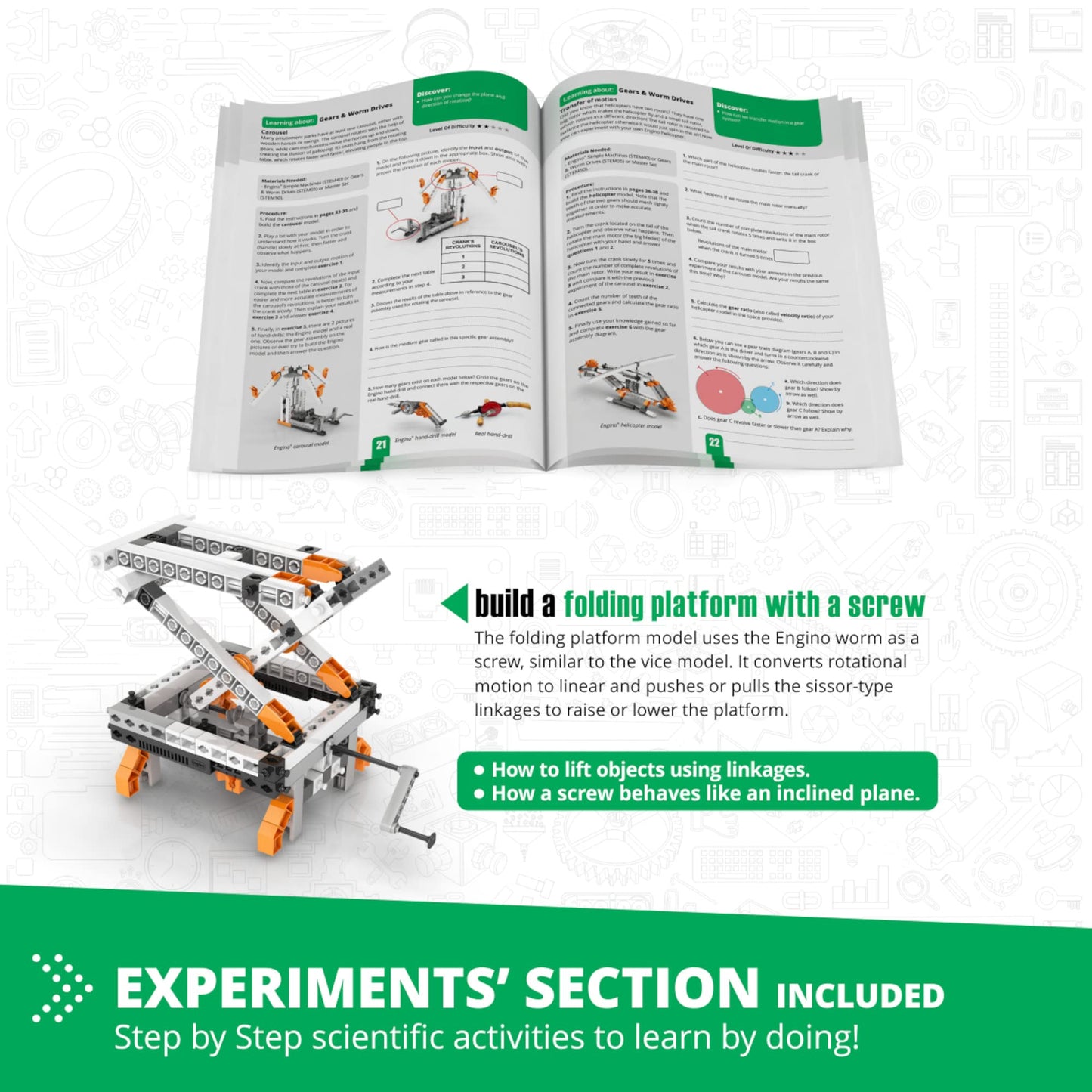 Engino STEM Toys: Gears & Worm Drives Building Kit for Kids 9+ | 12 Models