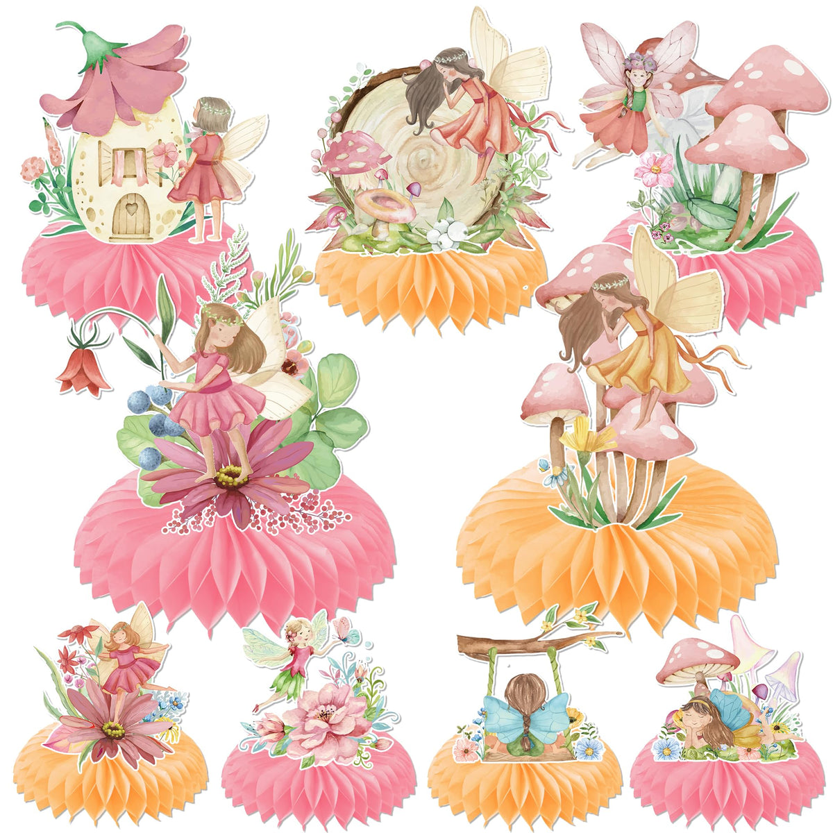 EngoEagle Fairy Honeycomb Centerpieces – 9-Piece Fairy Party Table Decor
