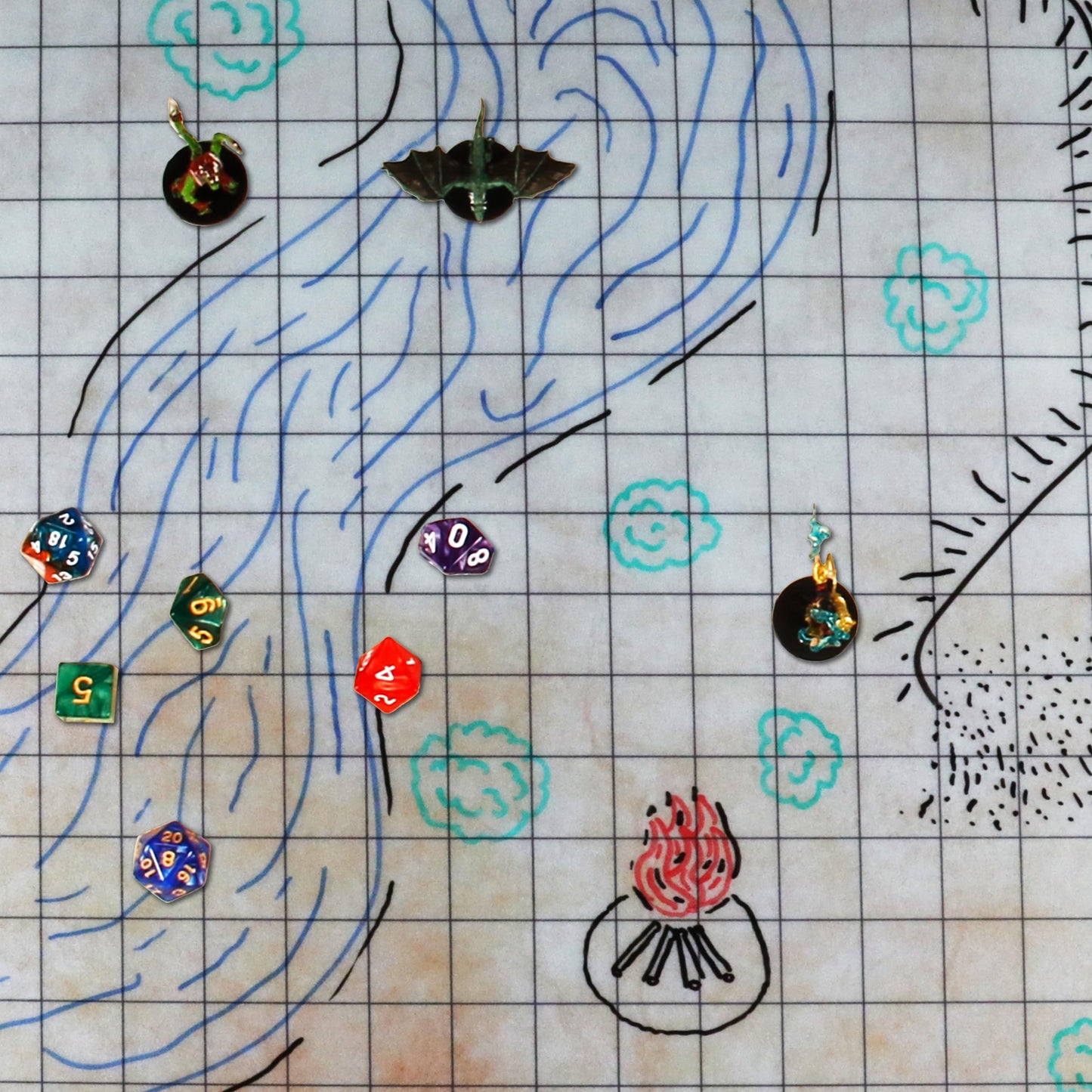 ENHANCE Deluxe RPG Grid Mat - 24x36in Premium DND Battle Mat with Carry Pouch & Marker Set