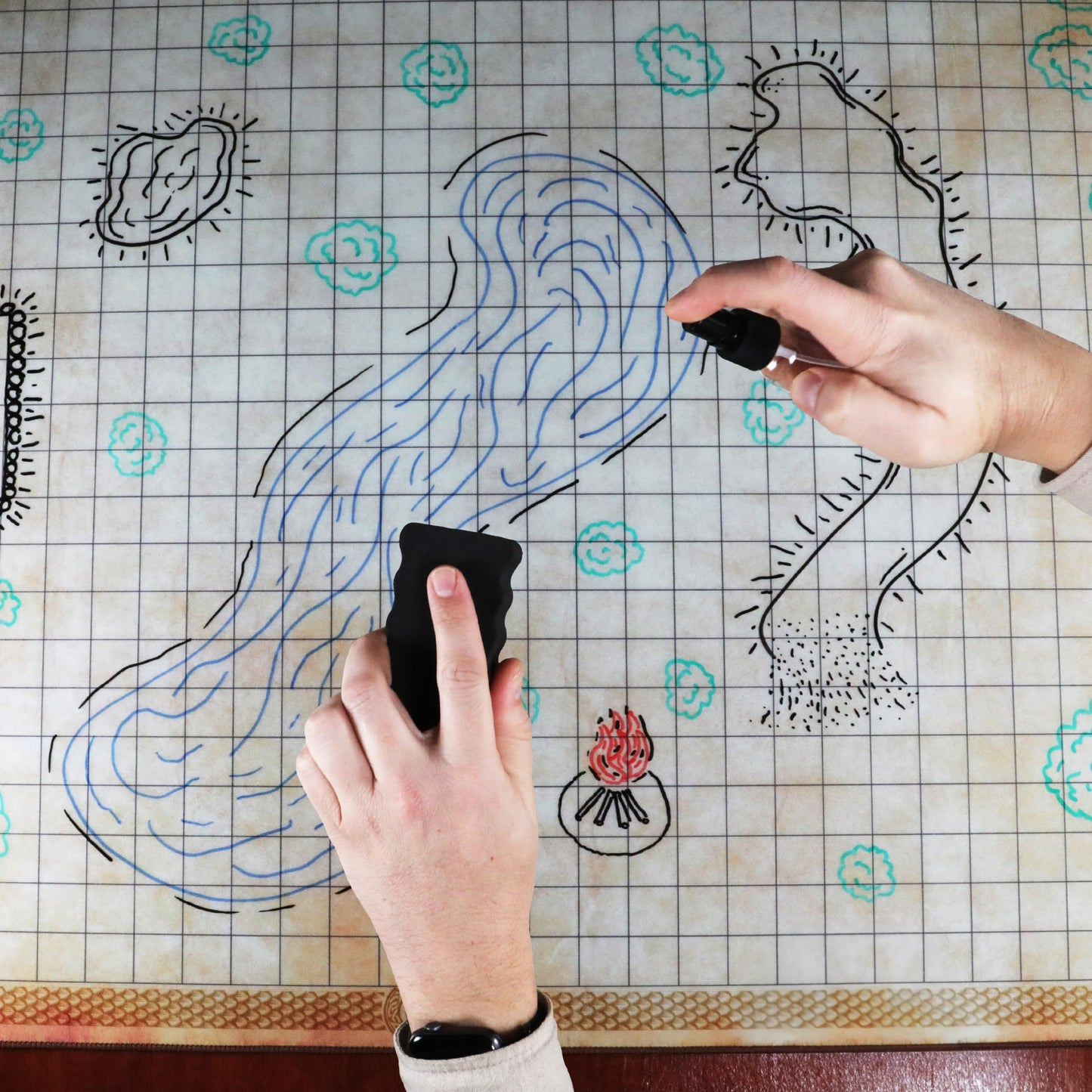 ENHANCE Deluxe RPG Grid Mat - 24x36in Premium DND Battle Mat with Carry Pouch & Marker Set