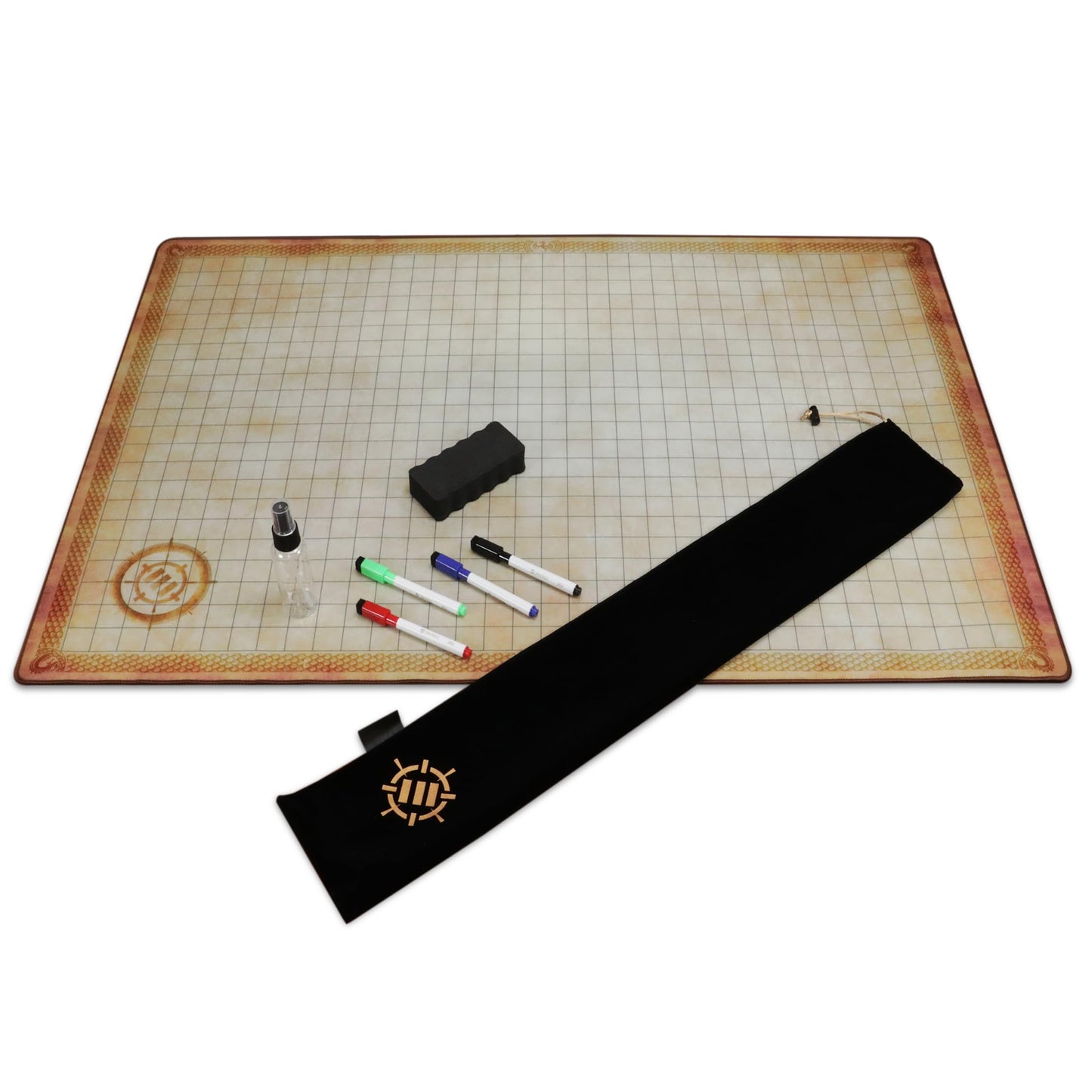 ENHANCE Deluxe RPG Grid Mat - 24x36in Premium DND Battle Mat with Carry Pouch & Marker Set