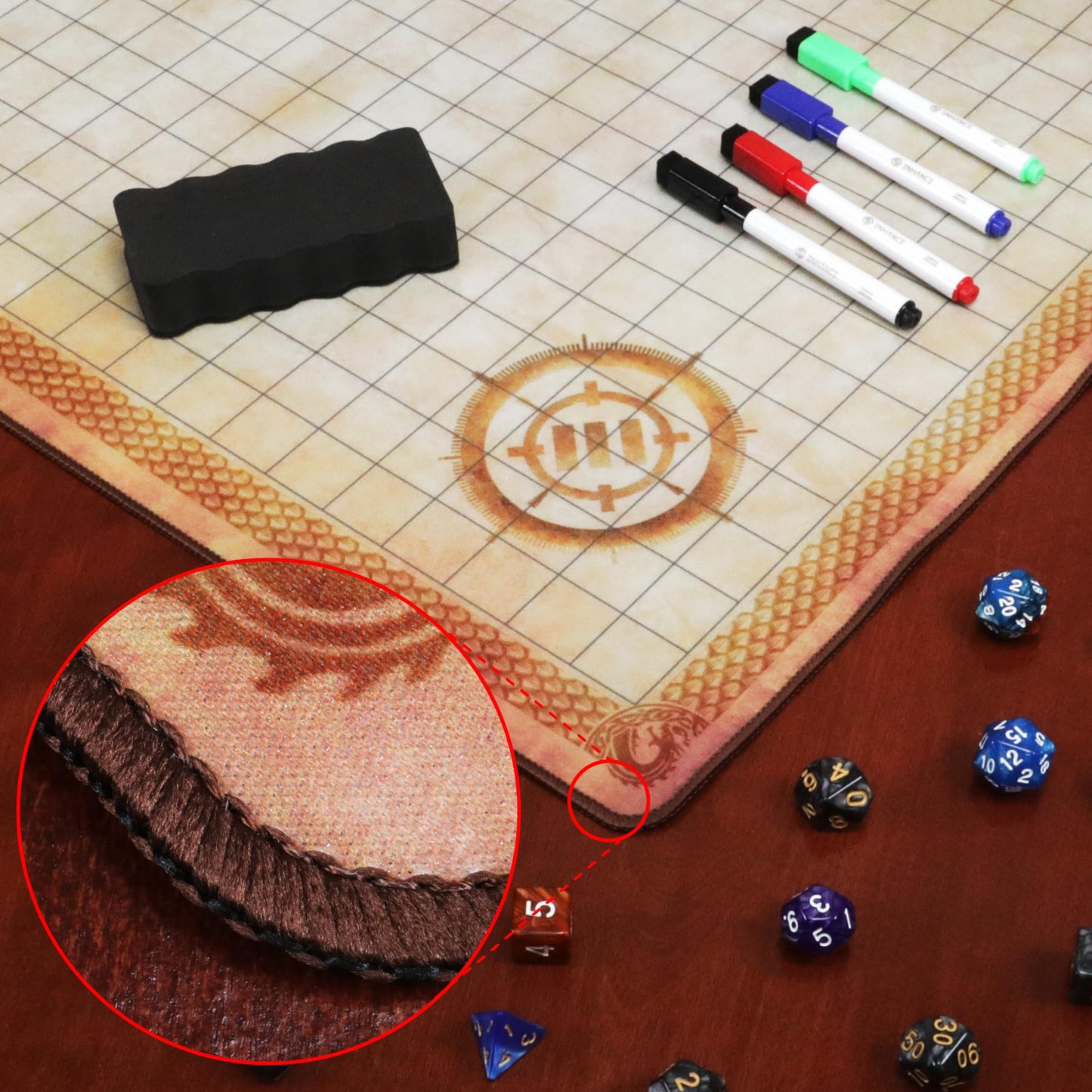 ENHANCE Deluxe RPG Grid Mat - 24x36in Premium DND Battle Mat with Carry Pouch & Marker Set