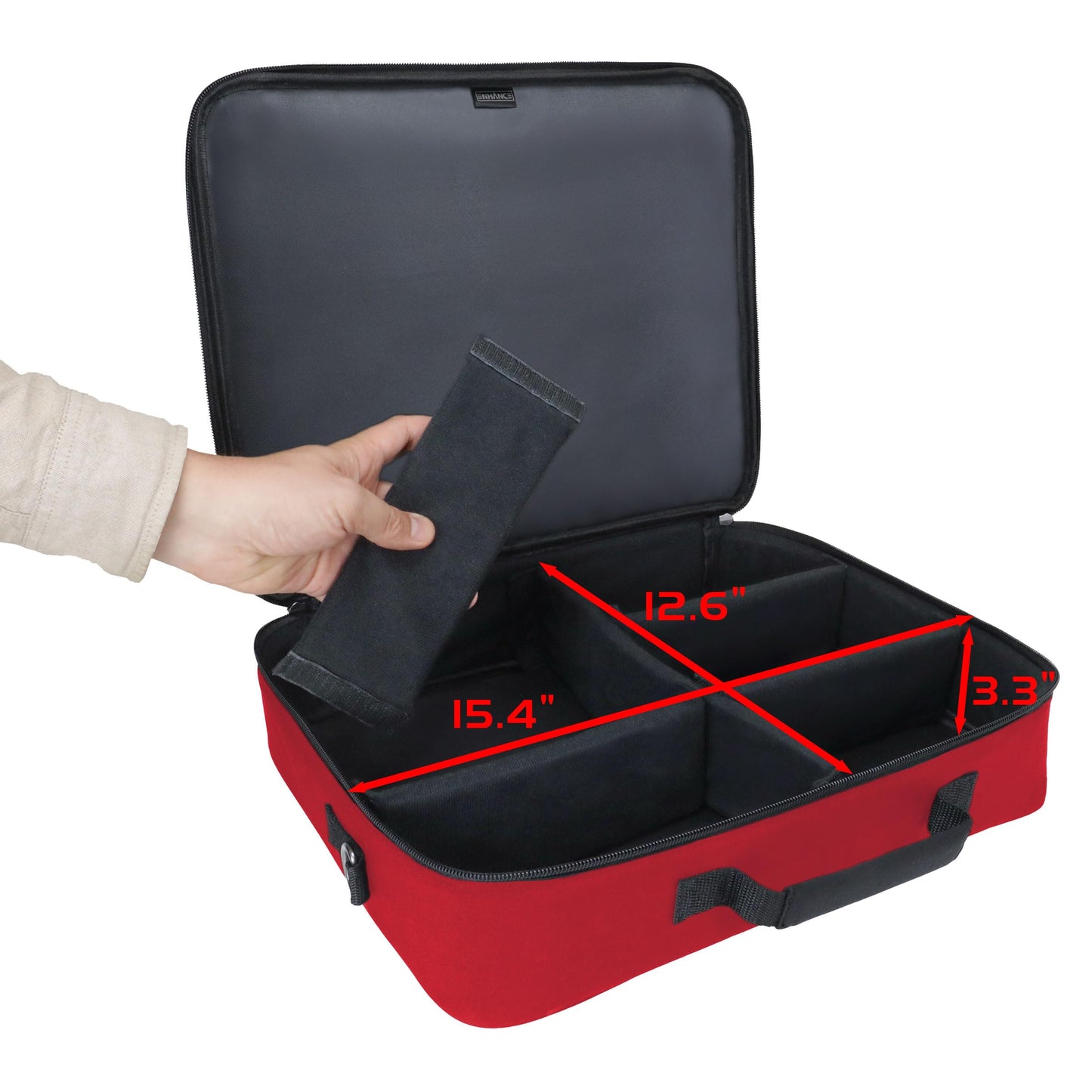 ENHANCE Designer Edition TCG Bag — MTG Shoulder Bag with Customizable Dividers & Accessory Pocket (Red)