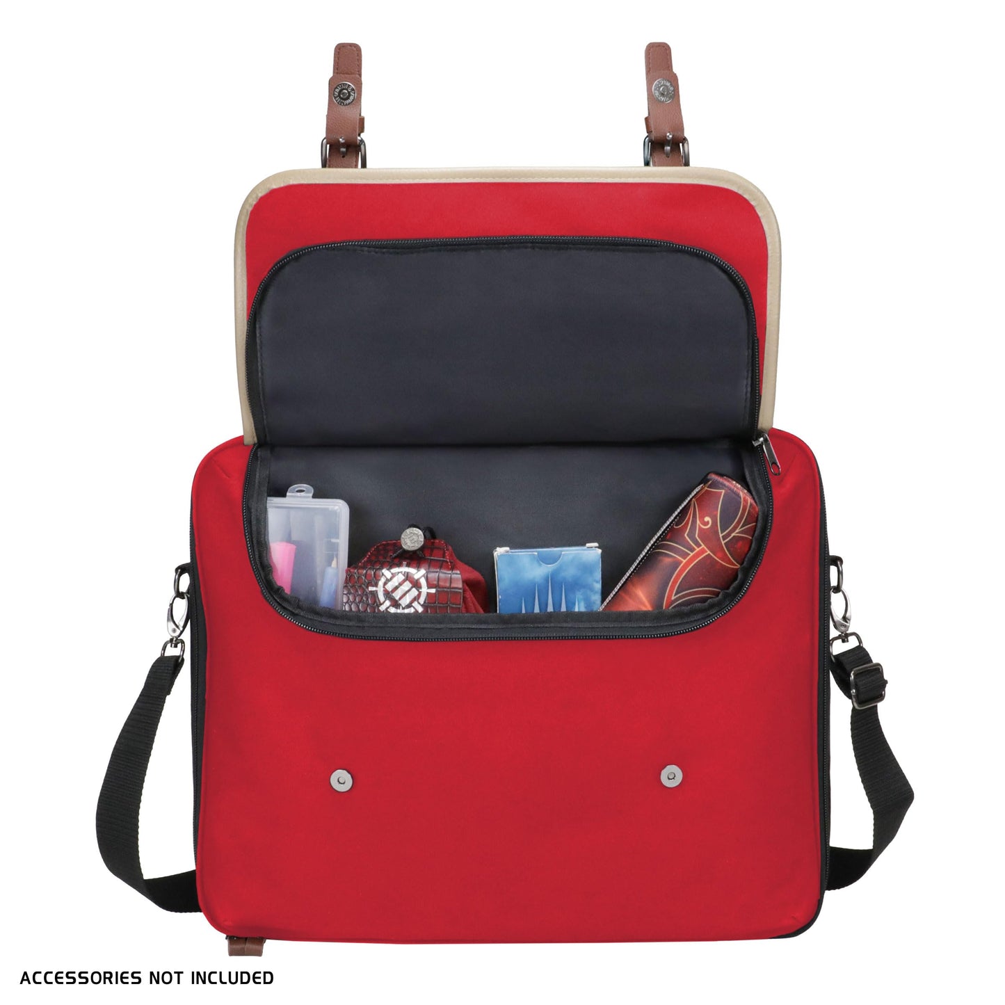 ENHANCE Designer Edition TCG Bag — MTG Shoulder Bag with Customizable Dividers & Accessory Pocket (Red)