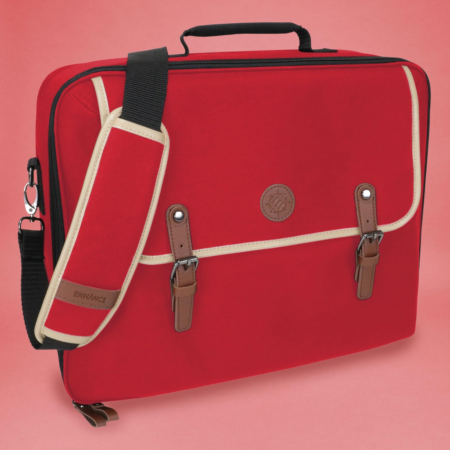 ENHANCE Designer Edition TCG Bag — MTG Shoulder Bag with Customizable Dividers & Accessory Pocket (Red)
