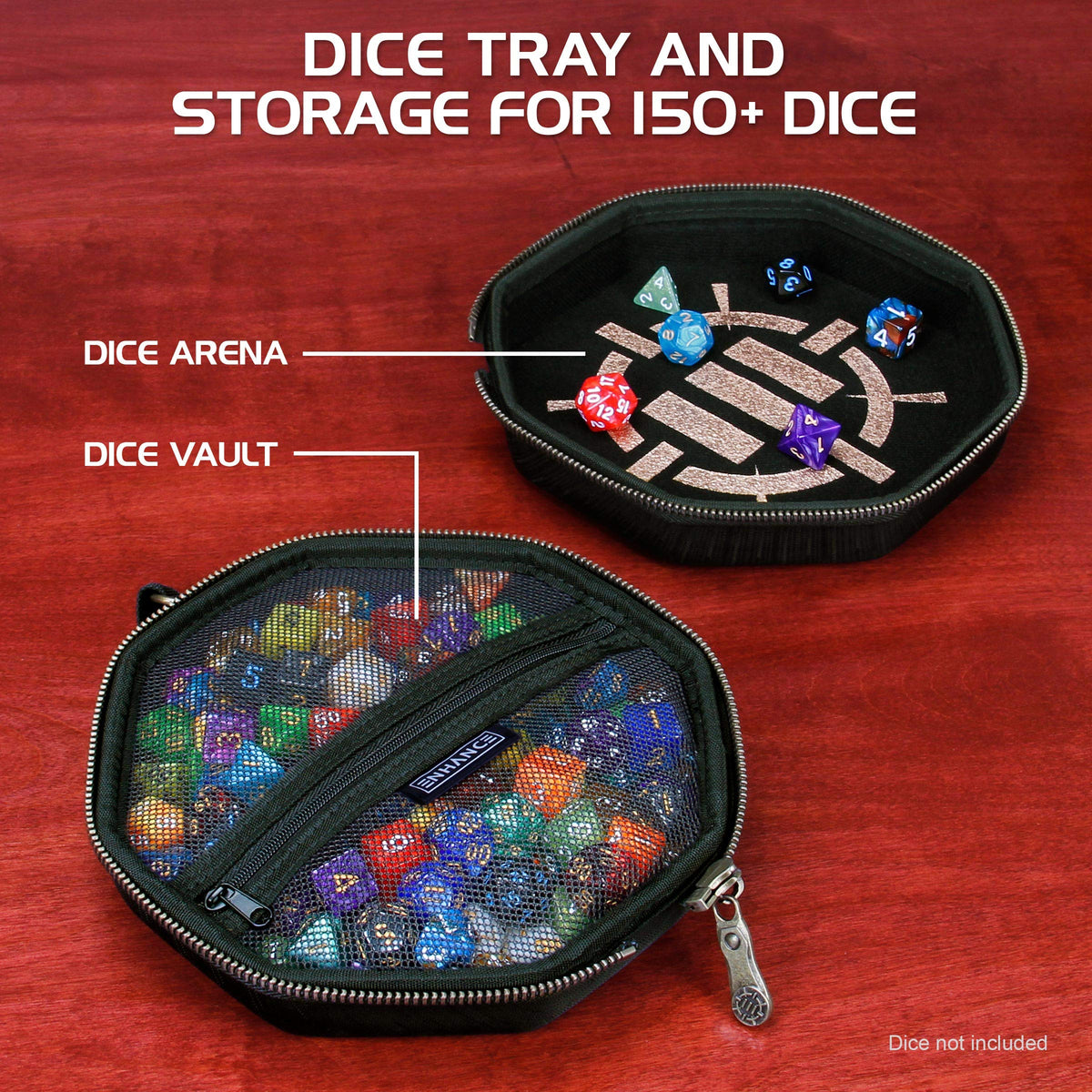ENHANCE DND Dice Tray and Case – Holds 150+ Dice, Rugged Hard Shell, Soft Interior | Game Night Ready