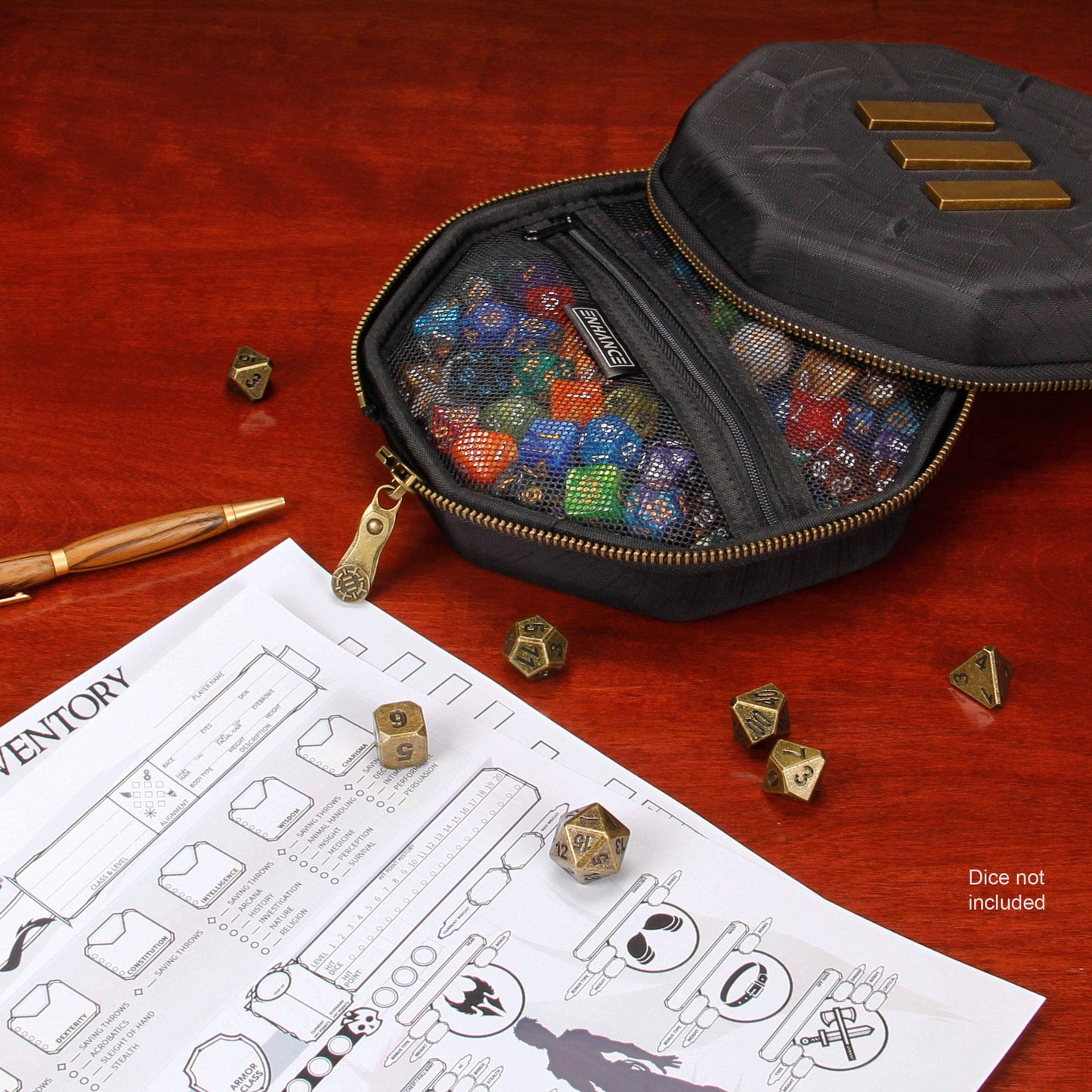 ENHANCE DND Dice Tray and Case – Holds 150+ Dice, Rugged Hard Shell, Soft Interior | Game Night Ready