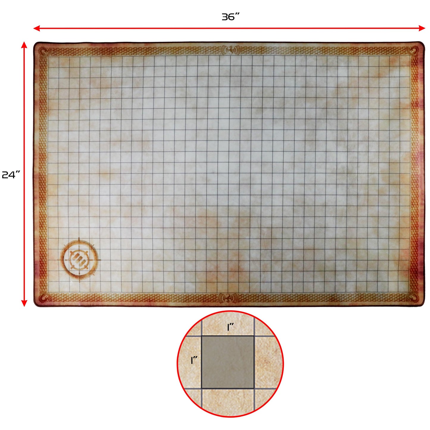 ENHANCE Deluxe RPG Grid Mat - 24x36in Premium DND Battle Mat with Carry Pouch & Marker Set