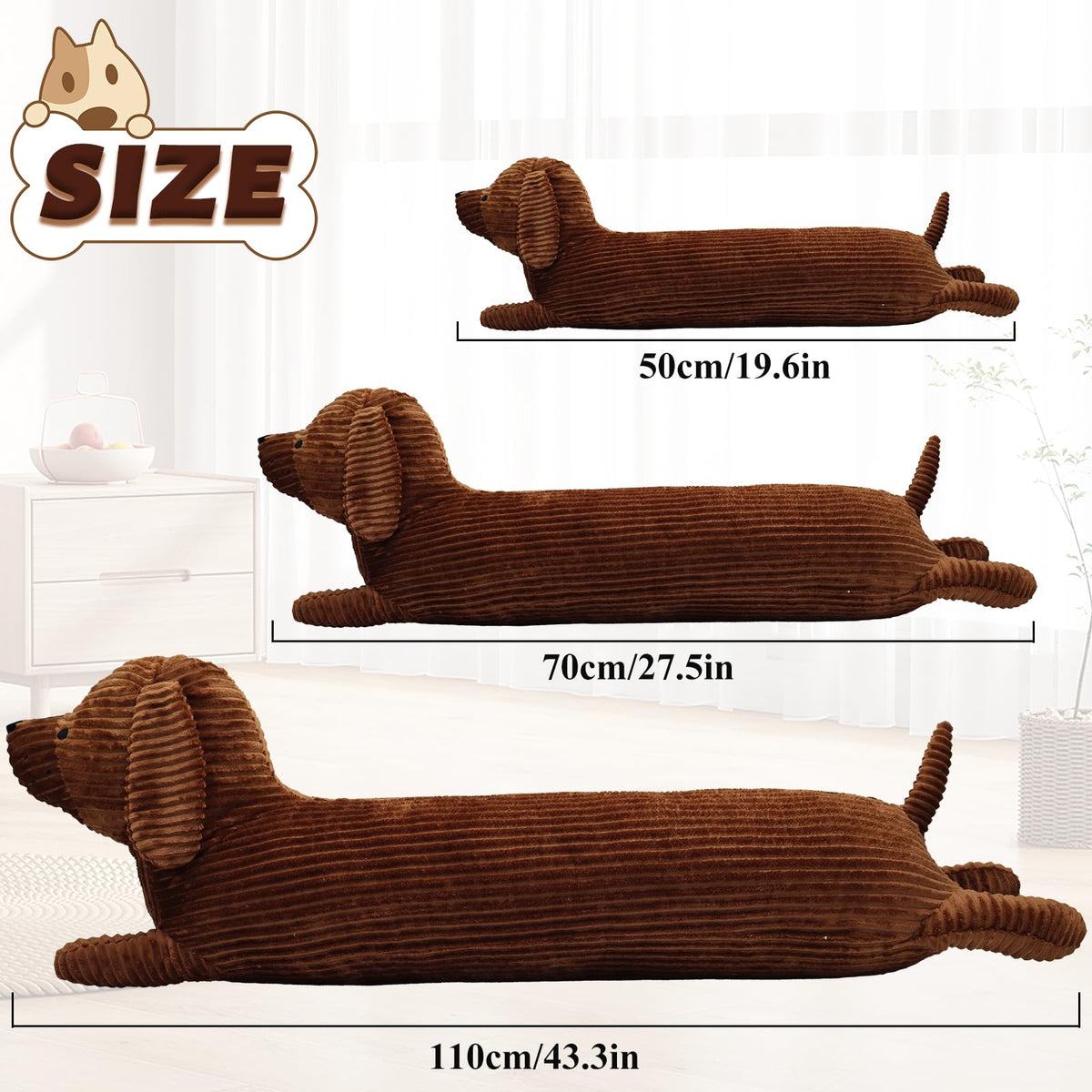 Enhopty 43-Inch Giant Dachshund Plush Pillow – Large Hugging Pillow for Kids and Home Decor