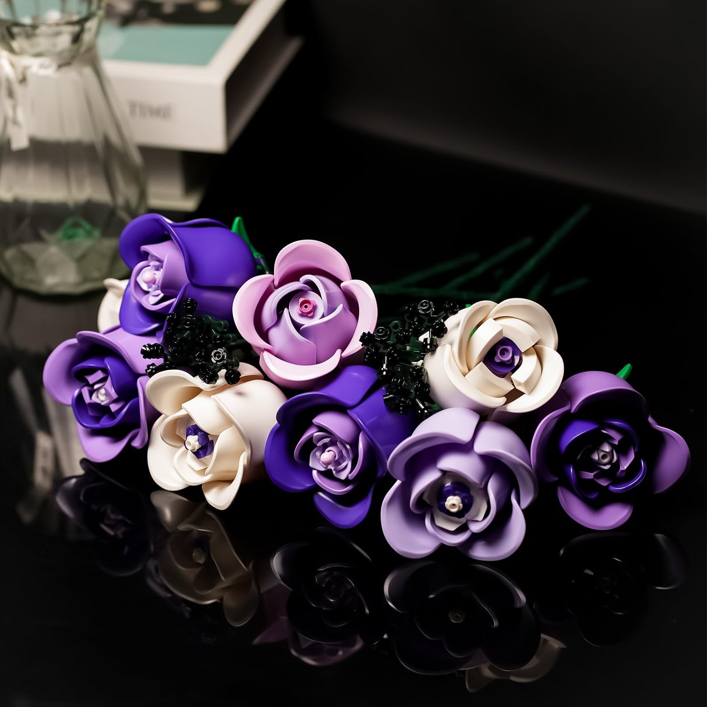ENJBRICK Roses Bouquet Building Set – Lego-Compatible Pink & Purple Flowers for Adults