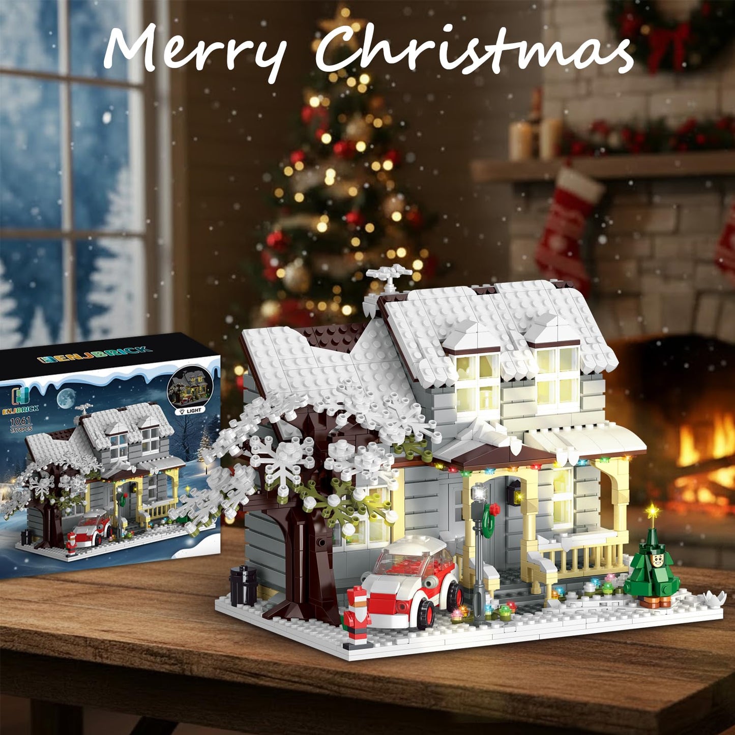 ENJBRICK Snow Cabin Village Building Set - 1378 Pcs, Lego Compatible